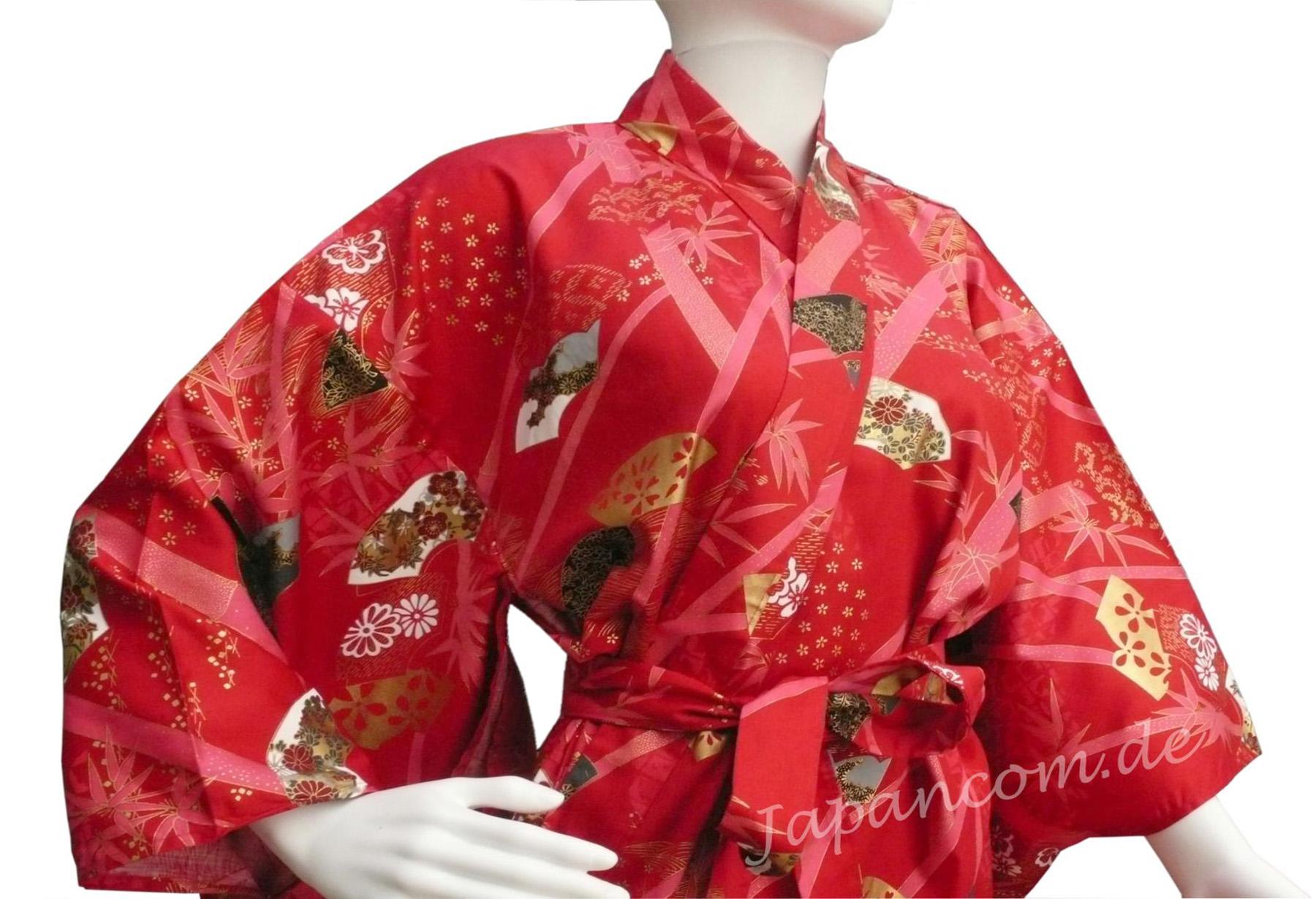 Damenkimono Sensu Take in Rot mit Bambus
