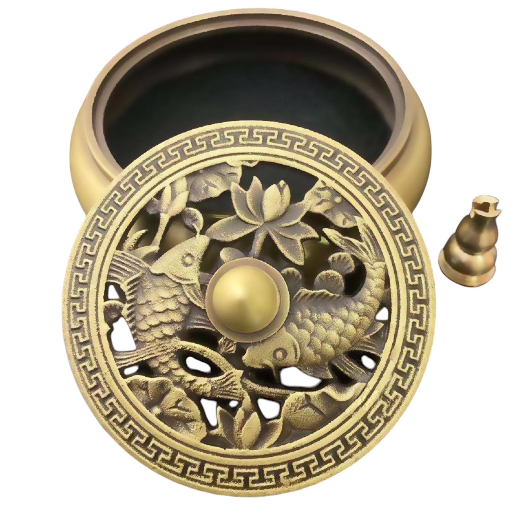 Räucherschale mit Deckel Metall Karpfen Lotus