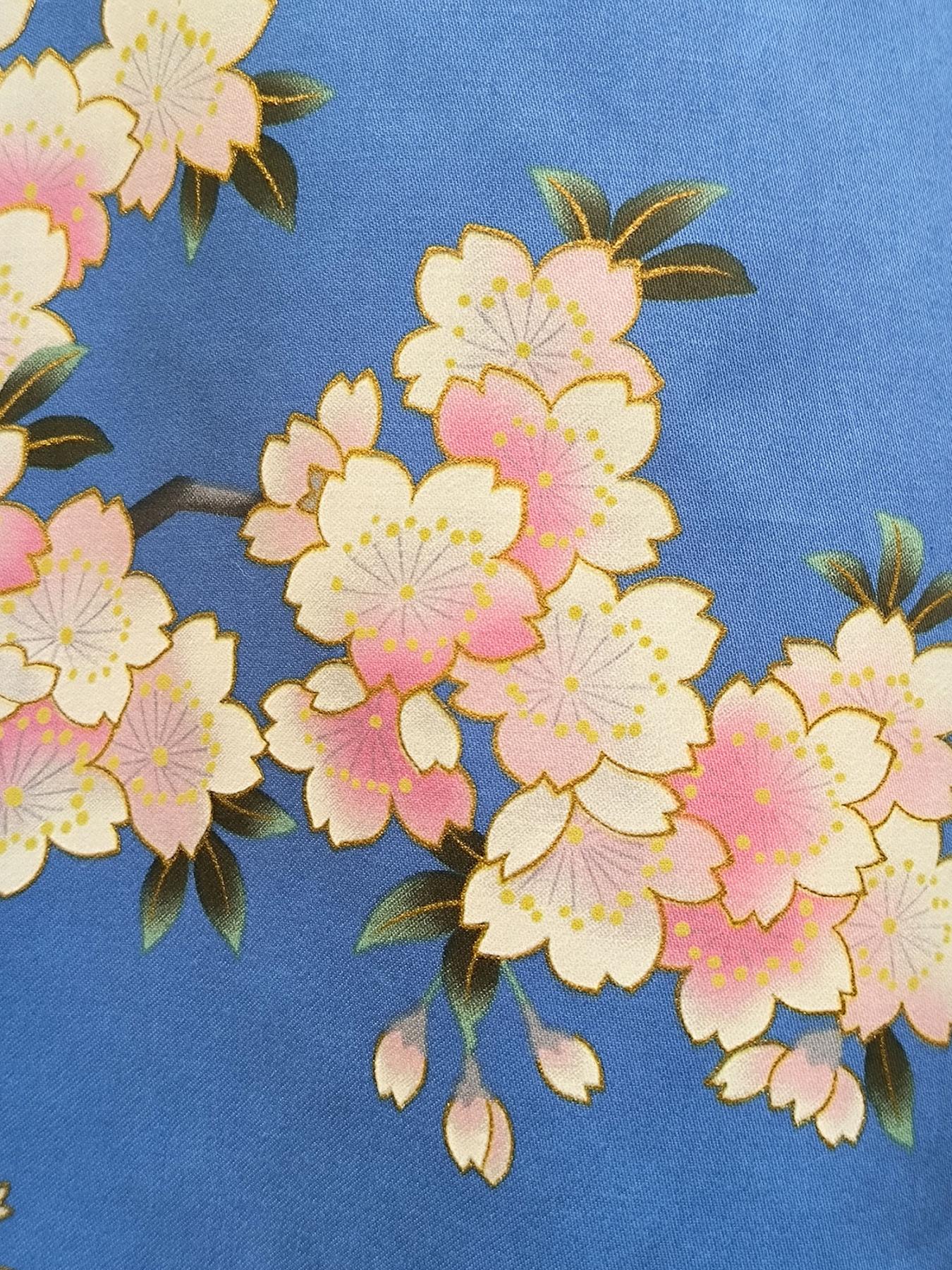 Happi Kimono Kirschblütenfest blau kurz