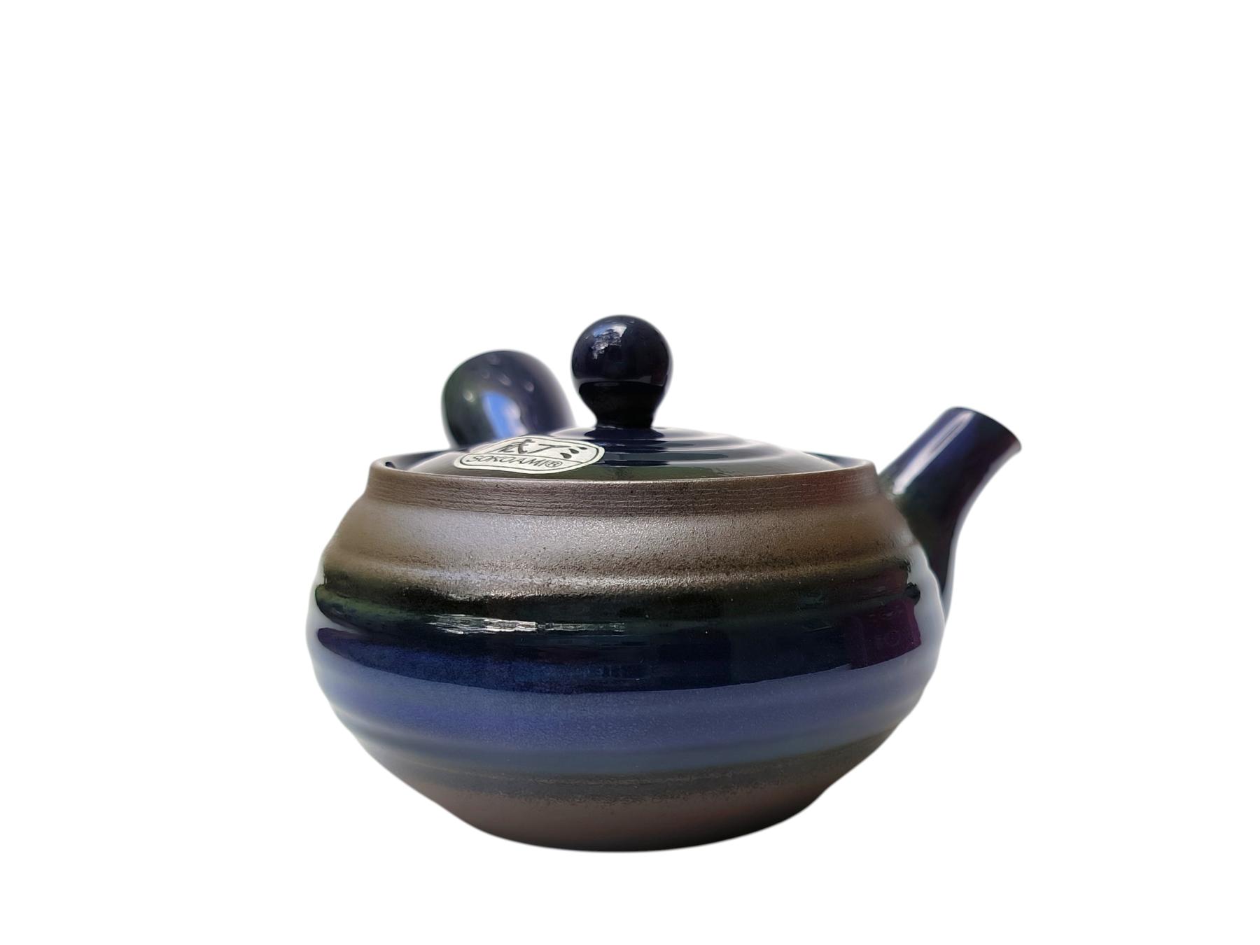 Banko-Yaki Kyusu mit königsblauer Glasur und Farbverlauf