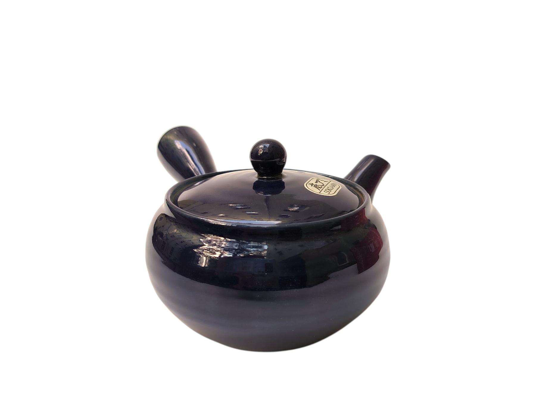 Original Banko-Yaki Kyusu mit schwarzblauer Glasur und 370 ml