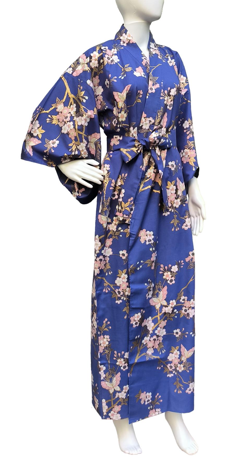Damen Kimono Schmetterling Kirschblüten blau vorne