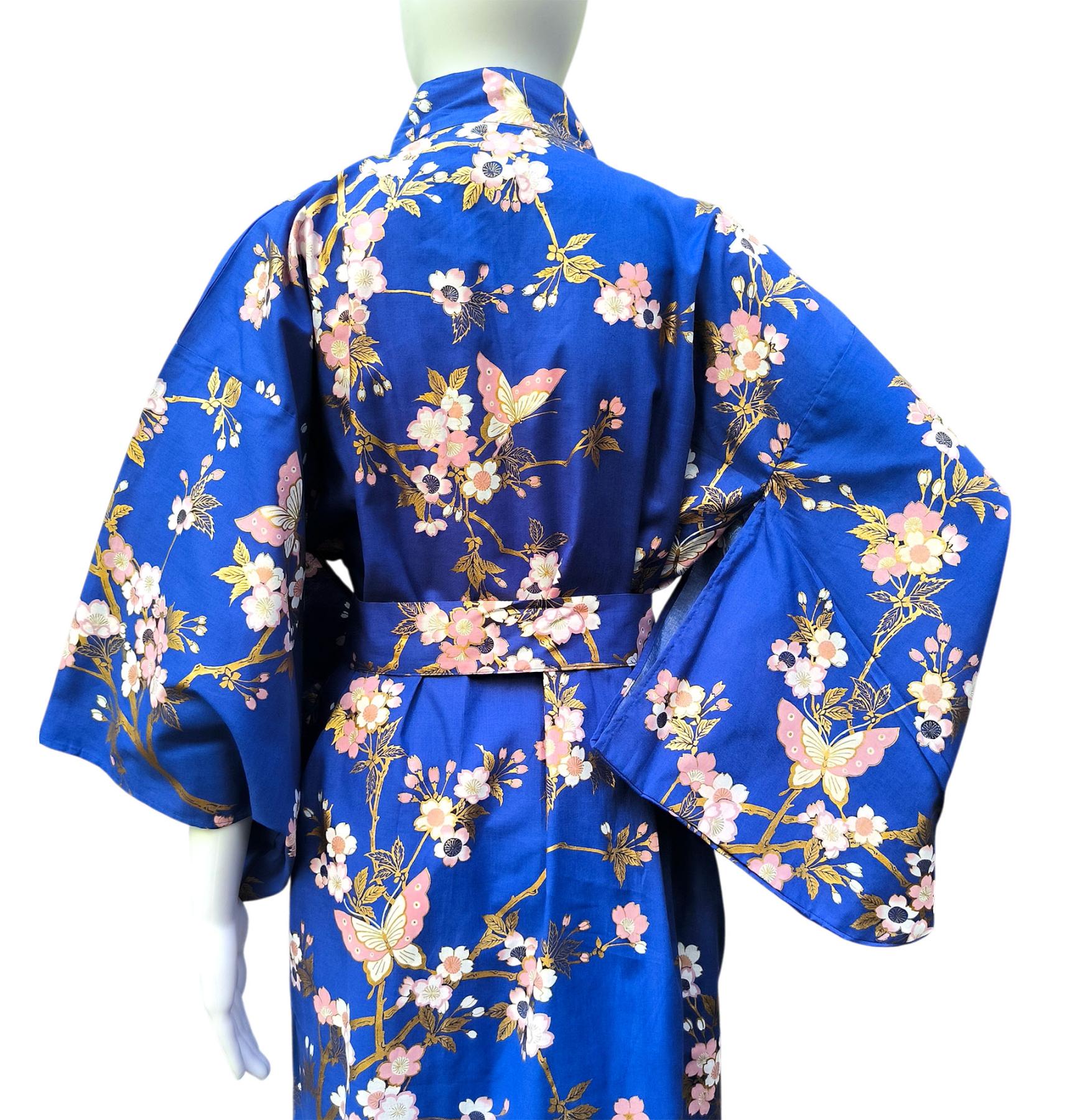 Blauer Damen Kimono mit Schmetterlingsärmeln