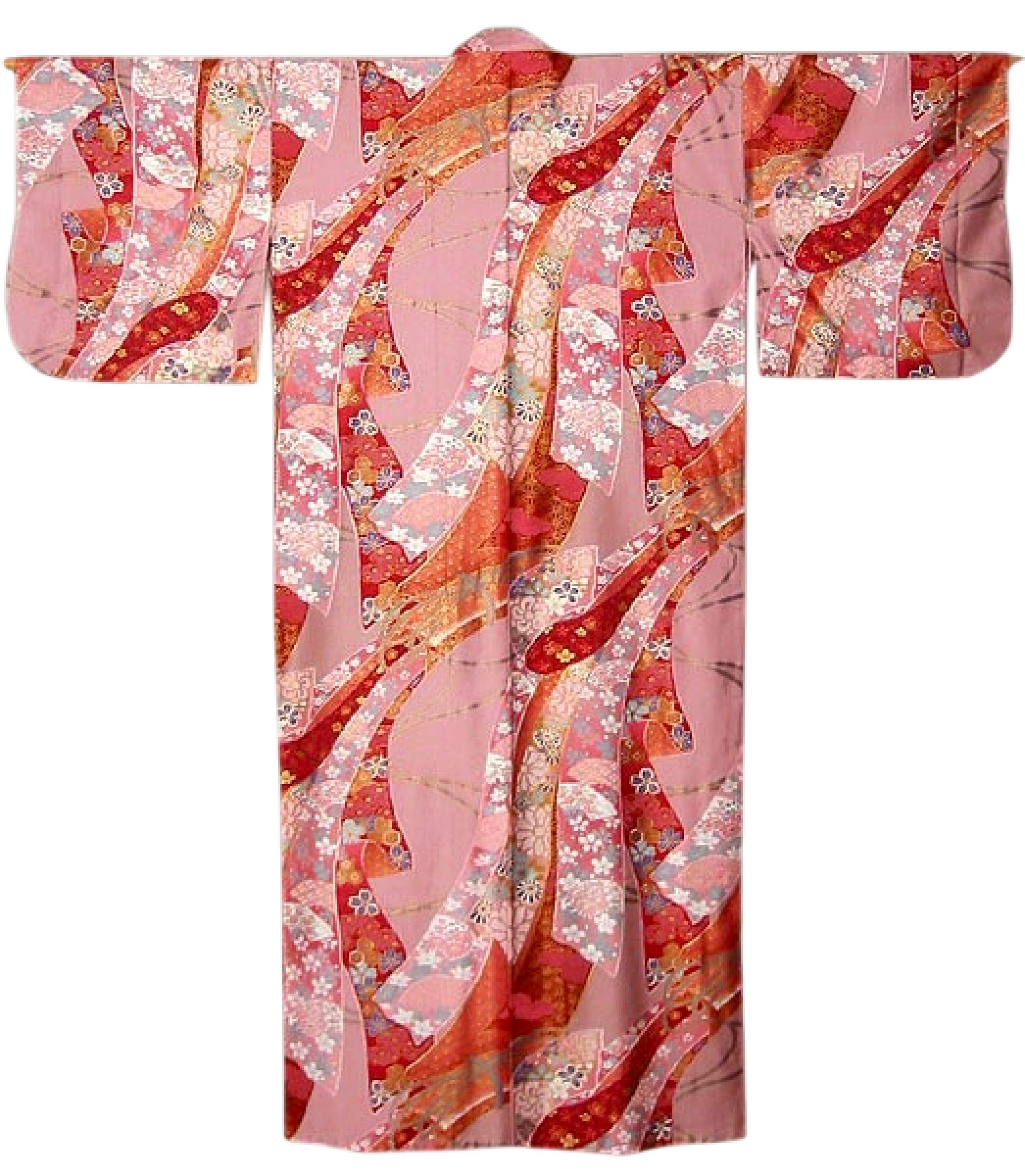 Schnittansicht des pinken Damenkimonos mit Schleifenbandmuster