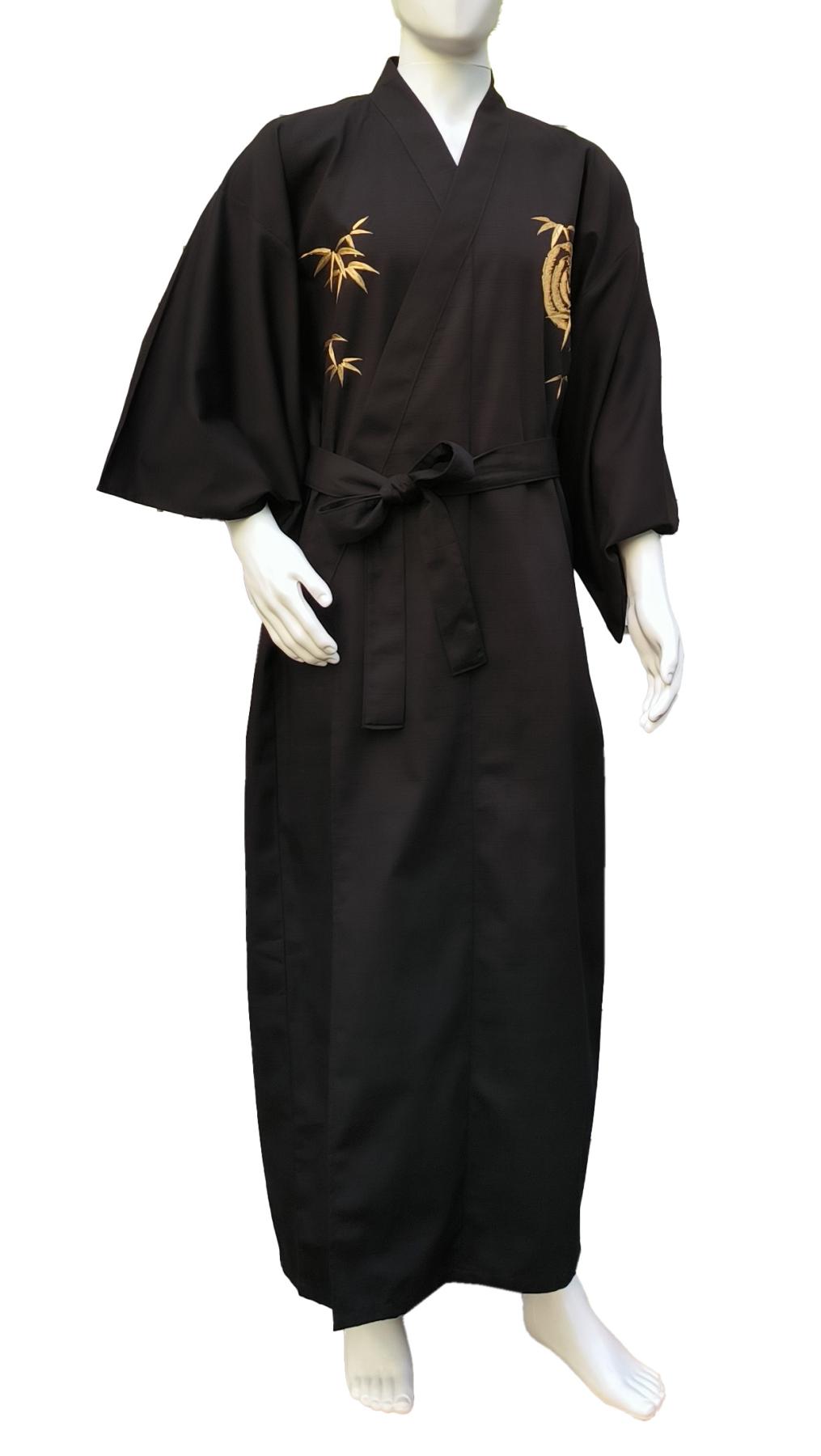 Herren Kimono Tiger Bambus Tsumugi schwarz