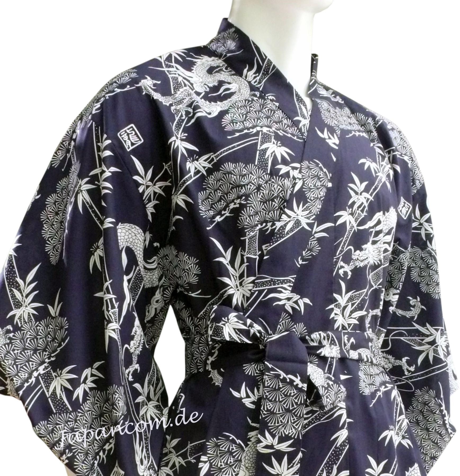 Herren Yukata Kimono Drachen blau aus Baumwolle mit japanischem Motiv