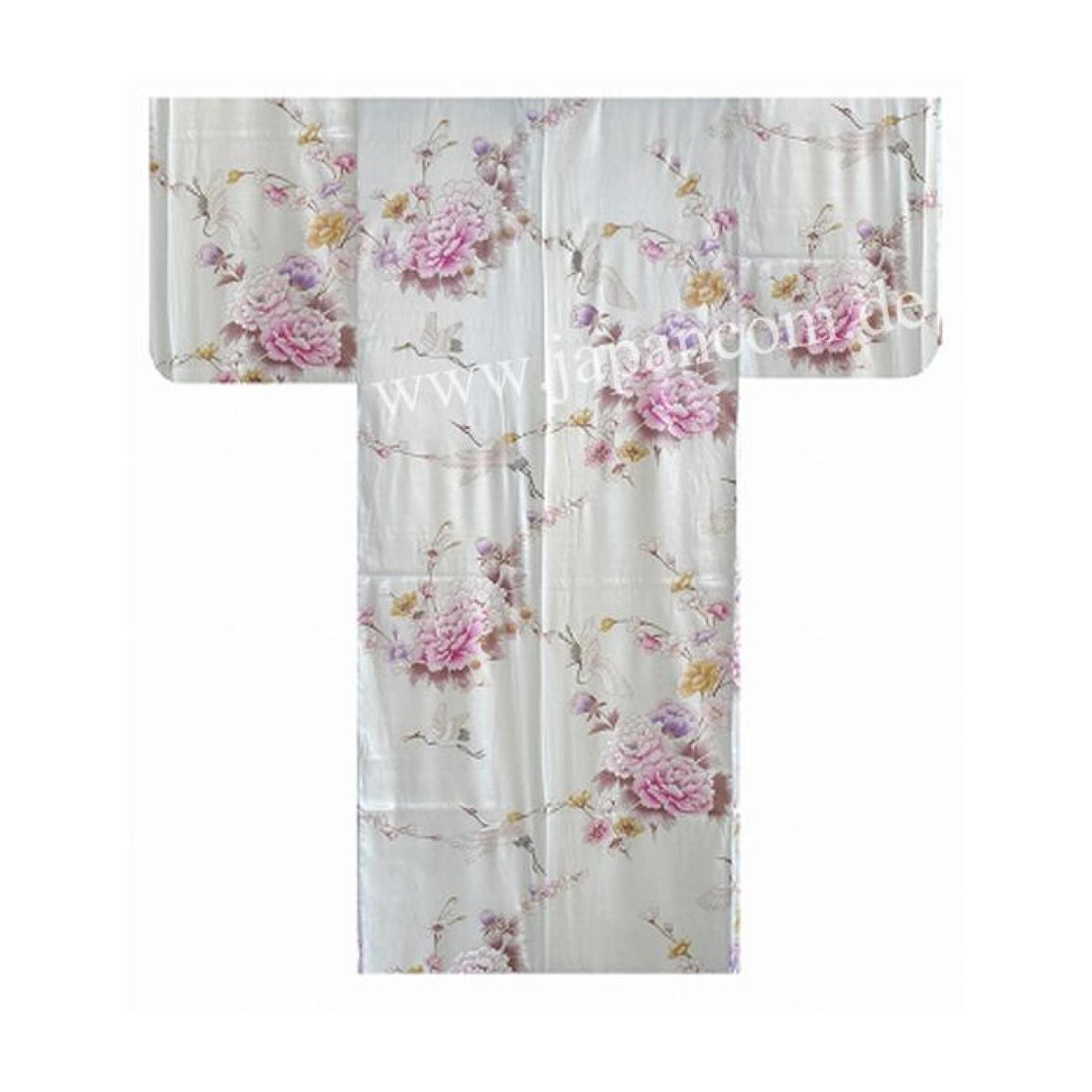Seiden Kimono Royal Cranes perlweiss