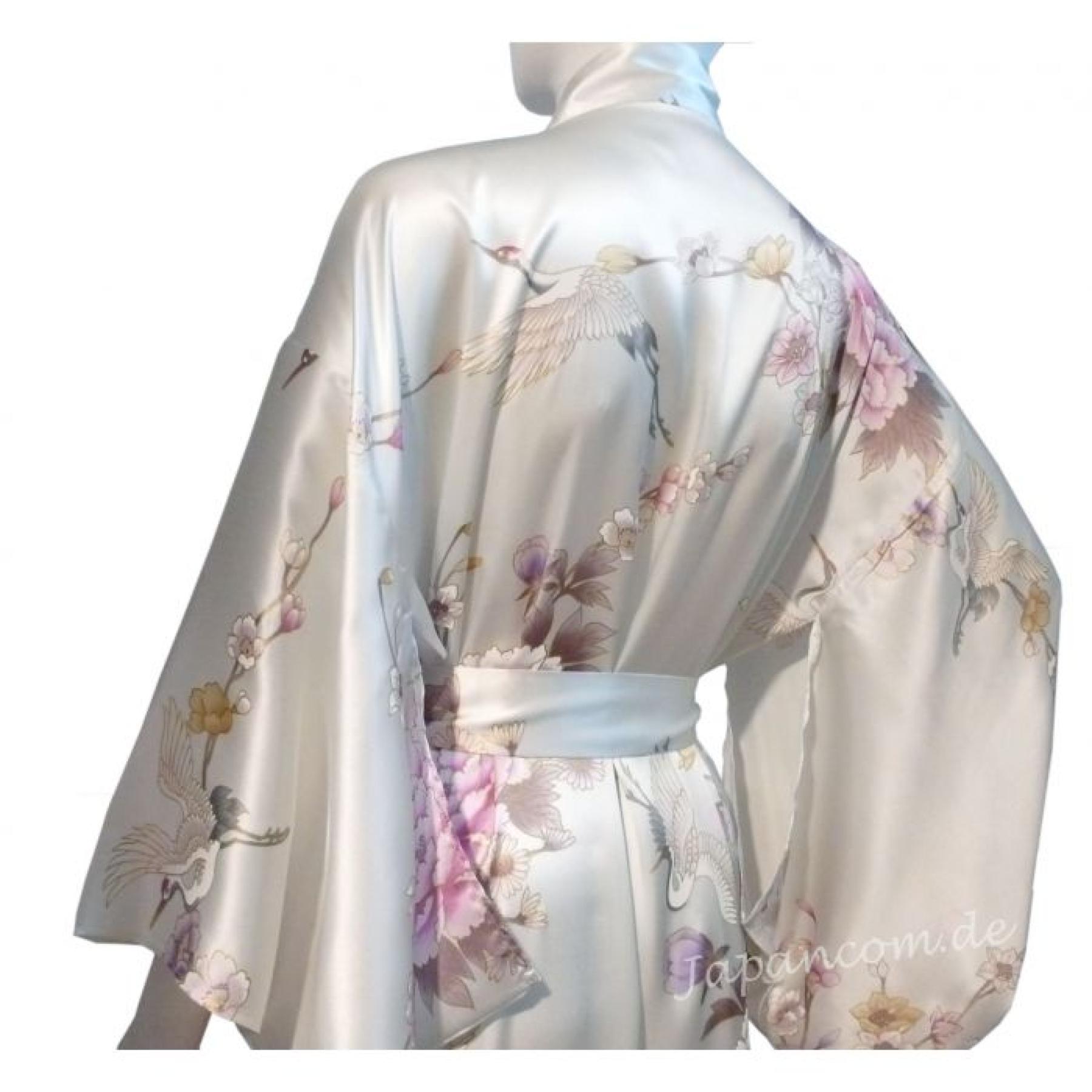 Seiden Kimono Royal Cranes perlweiss