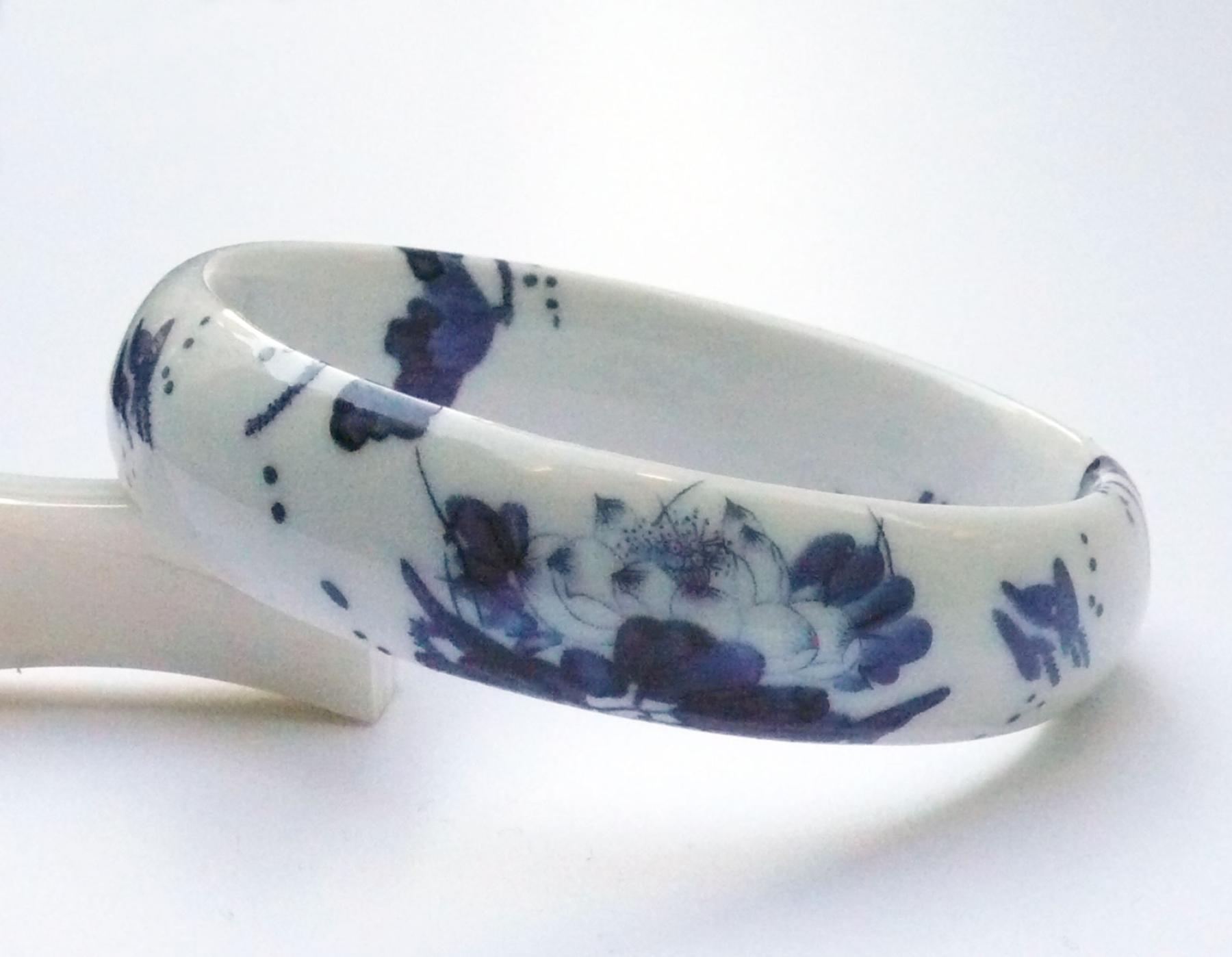 Armreif Porzellan Blauer Lotus