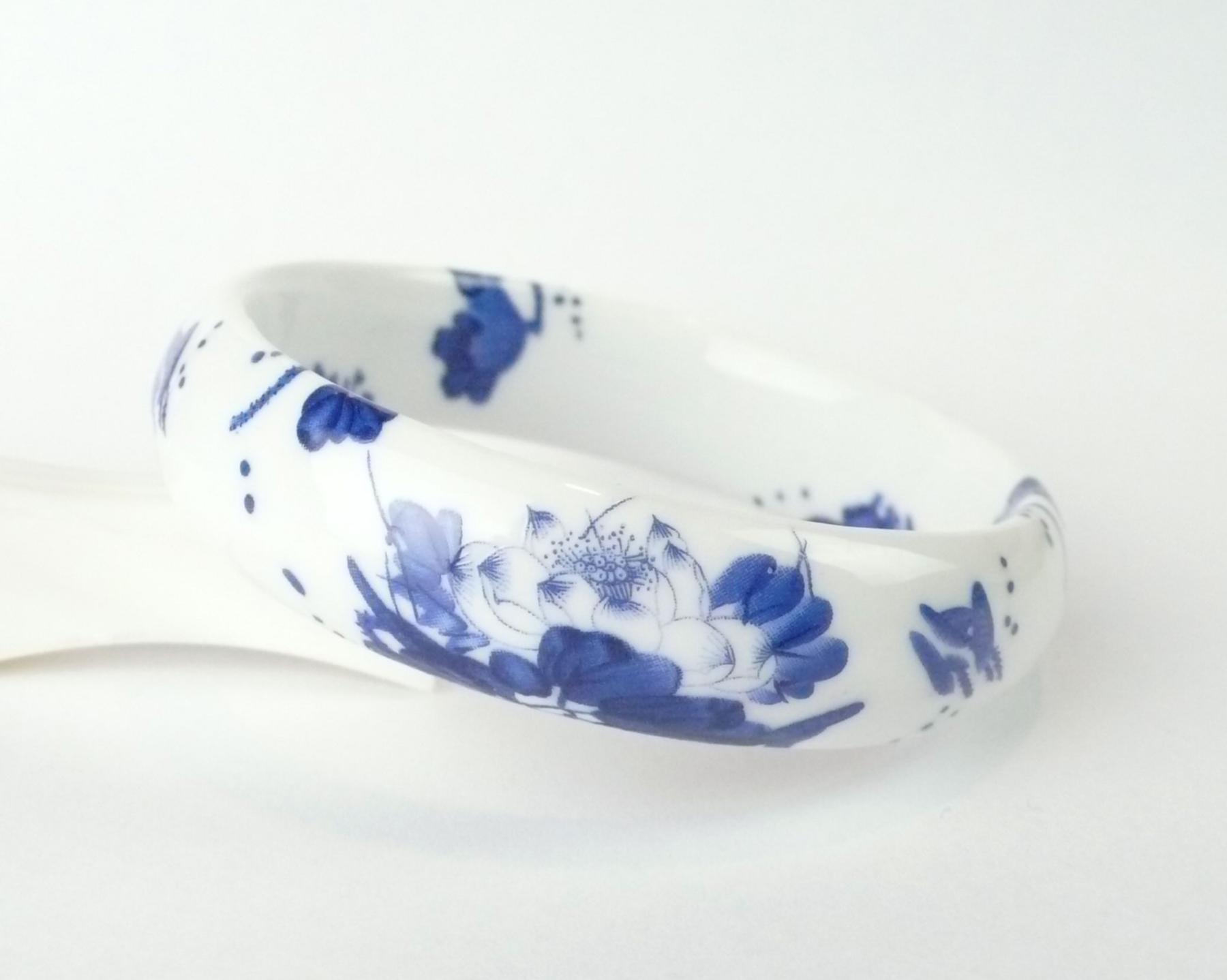 Armreif Porzellan Blauer Lotus