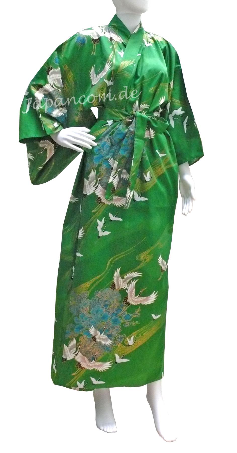 Damen Kimono Tsuru Kranich grün