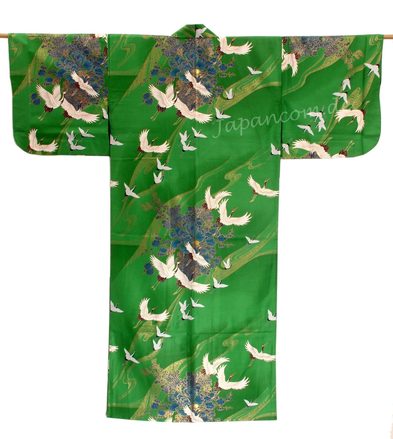 Damen Kimono Tsuru Kranich grün