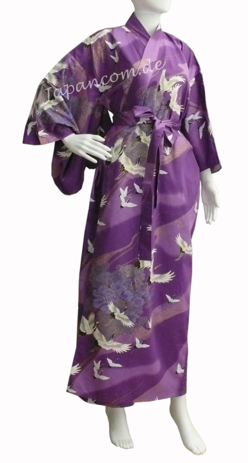 Damen Kimono Tsuru Kranich lila