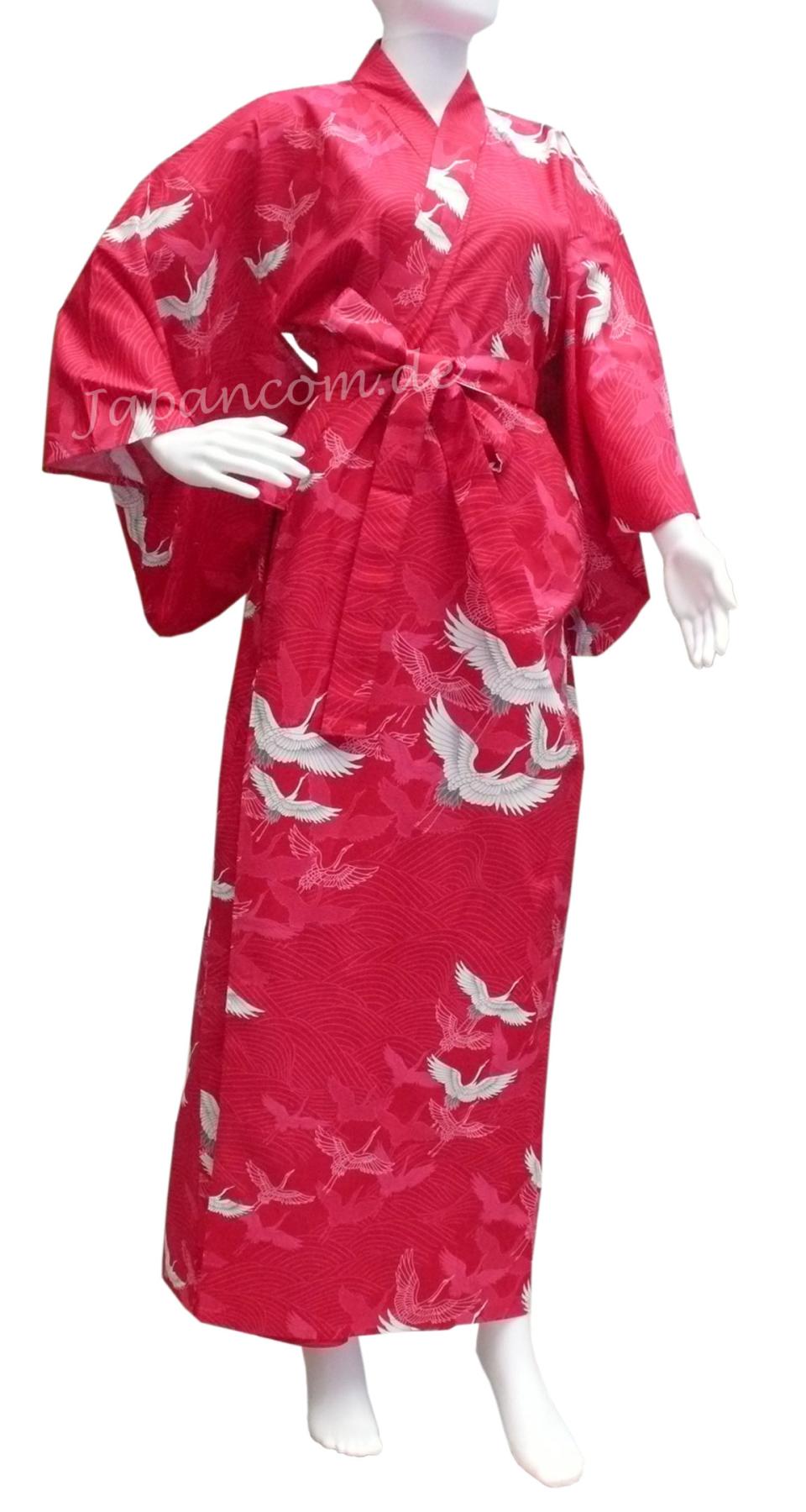 Damen Yukata Kimono Kranich über Wellen rot