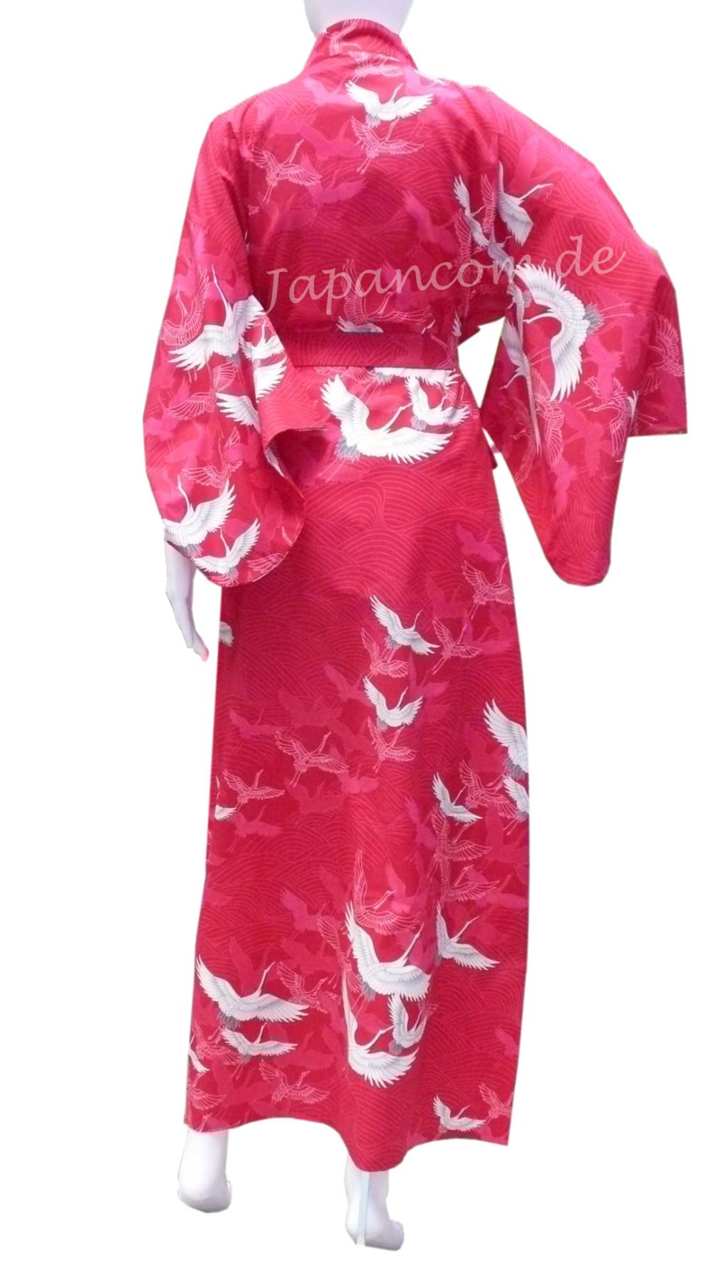 Damen Yukata Kimono Kranich über Wellen rot