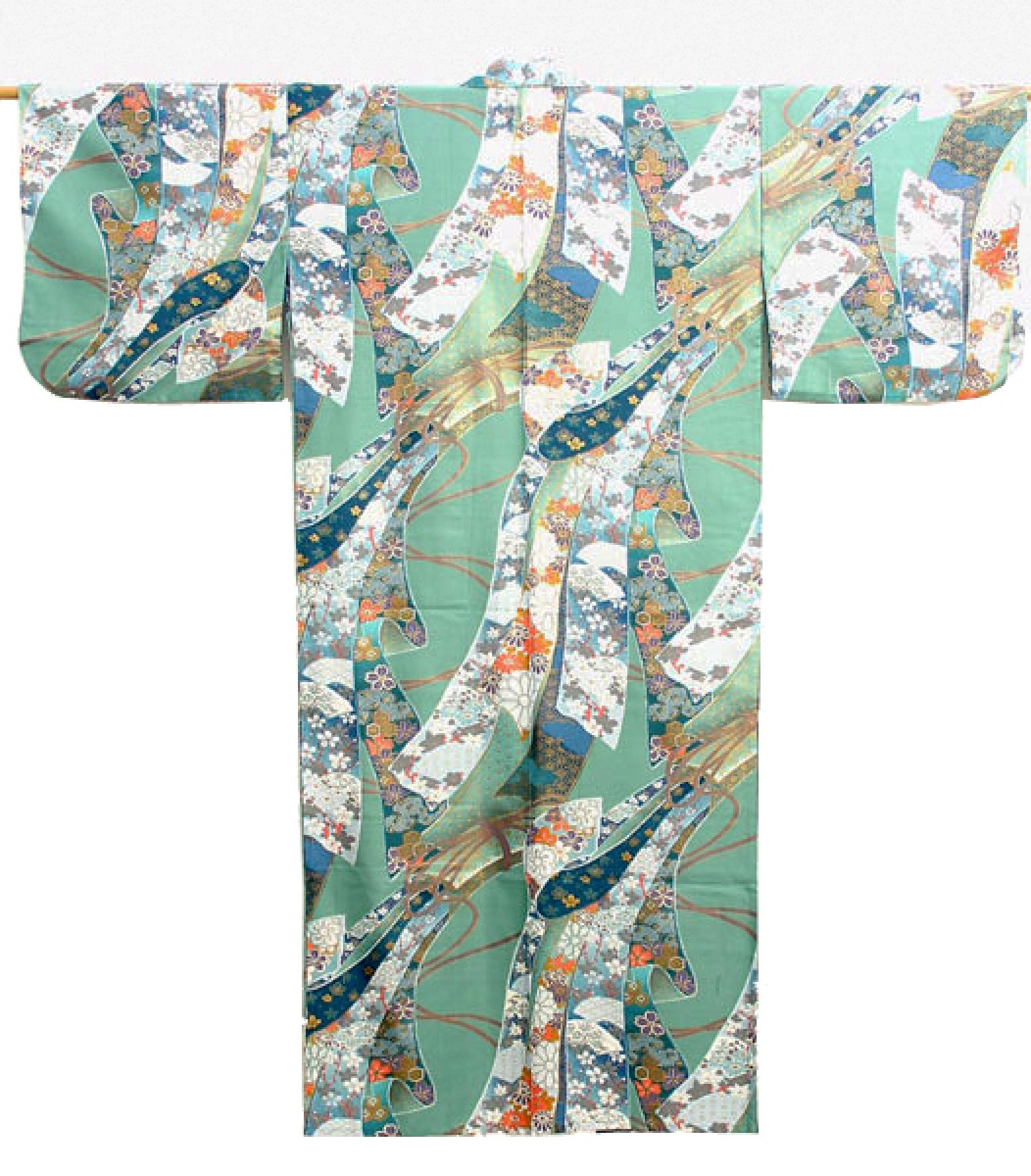 Damen Kimono Ribbon (Schleifenband) grün
