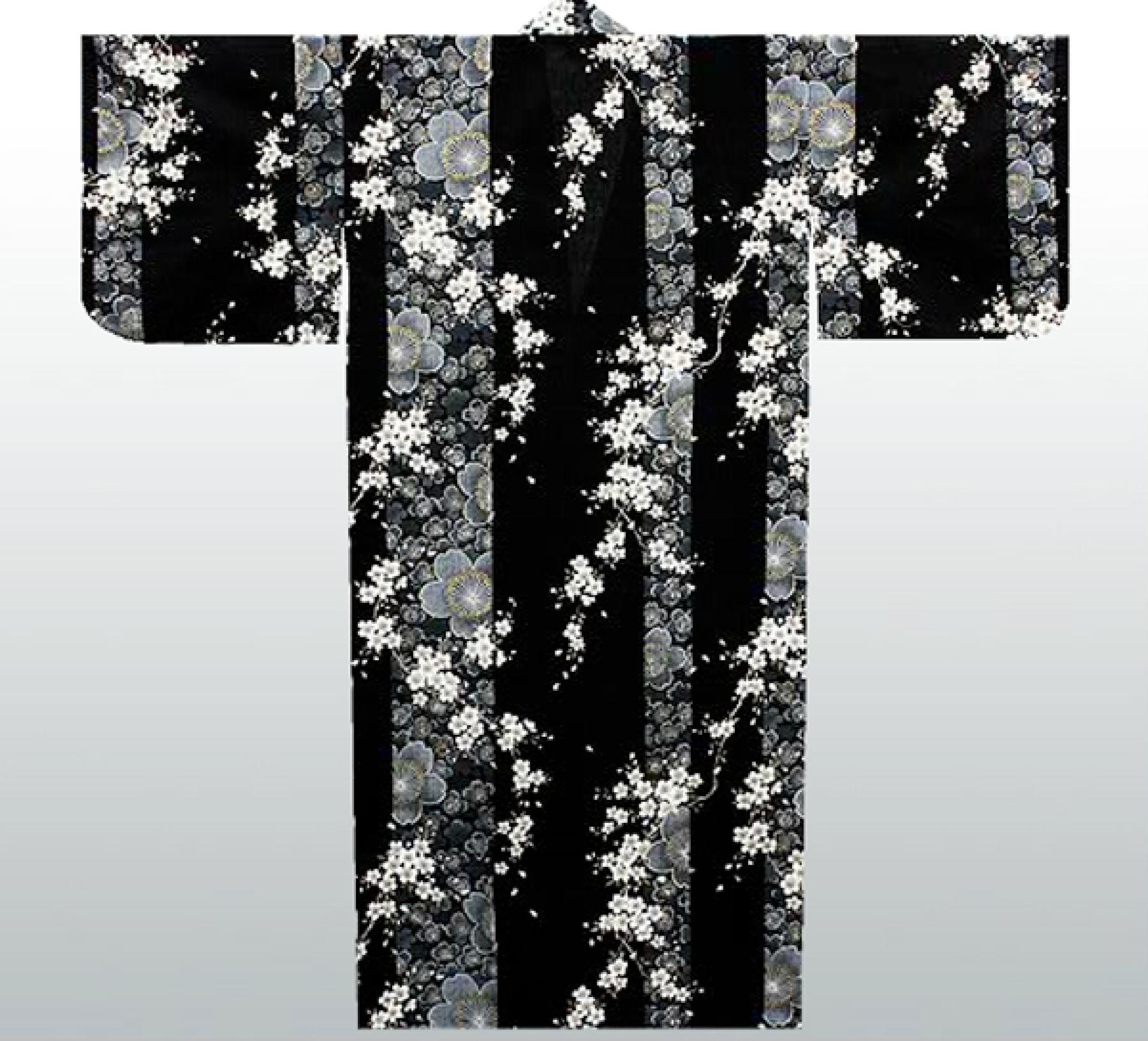 Kimono Sakura (Kirschblüte) schwarz, lang, Dame