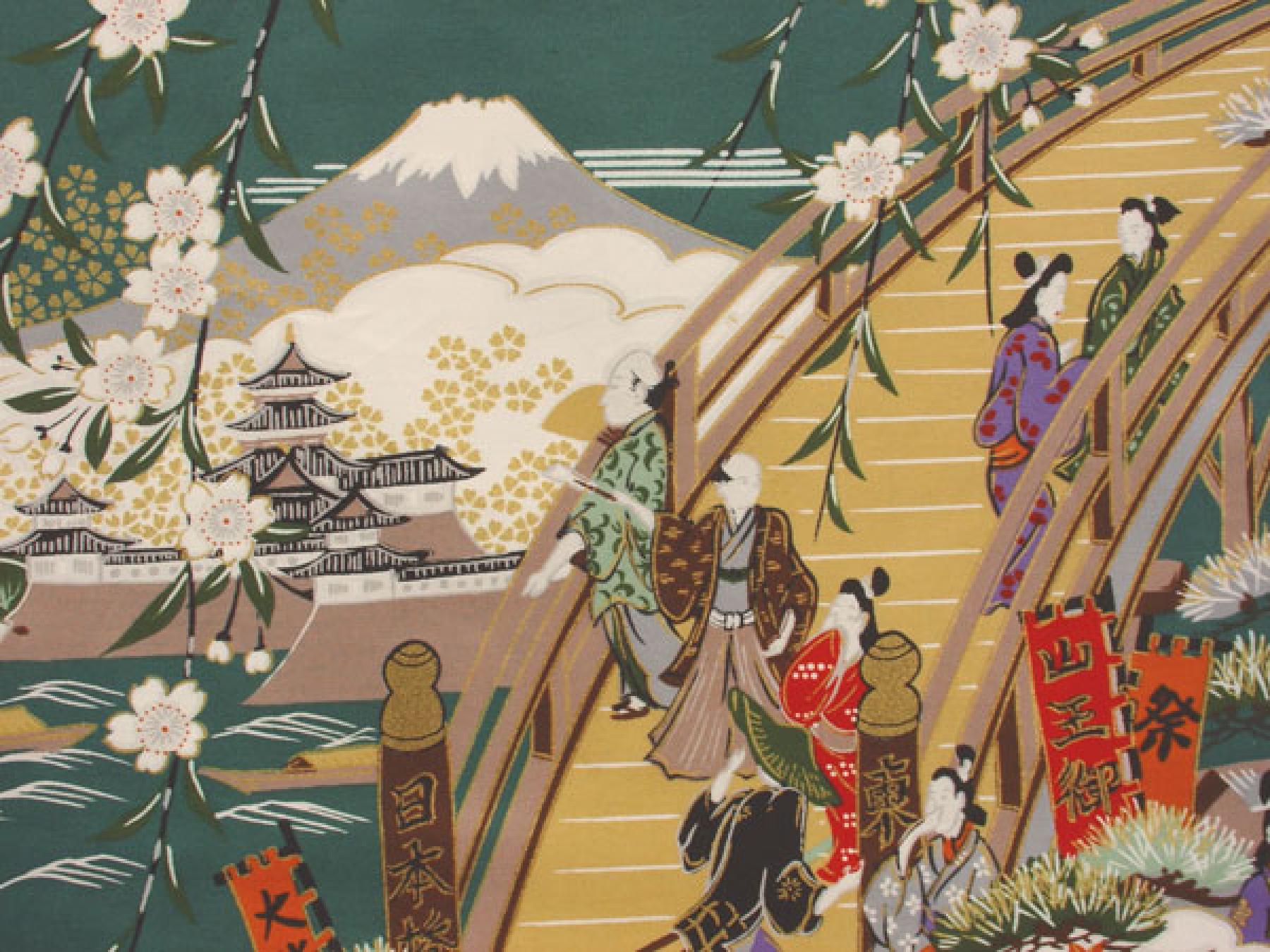 Damen Kimono Ukiyoe grün
