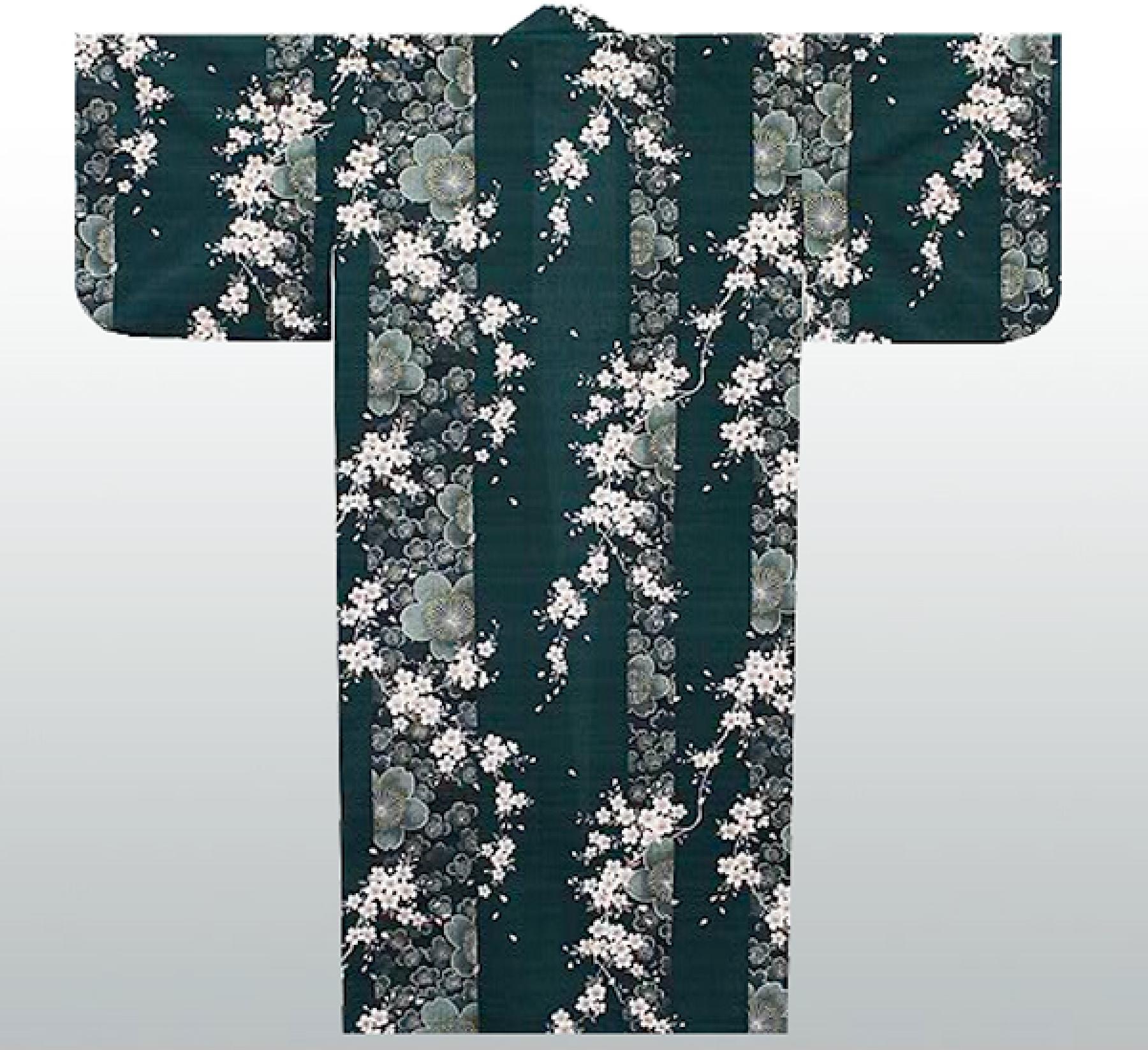 Kimono Sakura (Kirschblüte) grün, lang, Dame