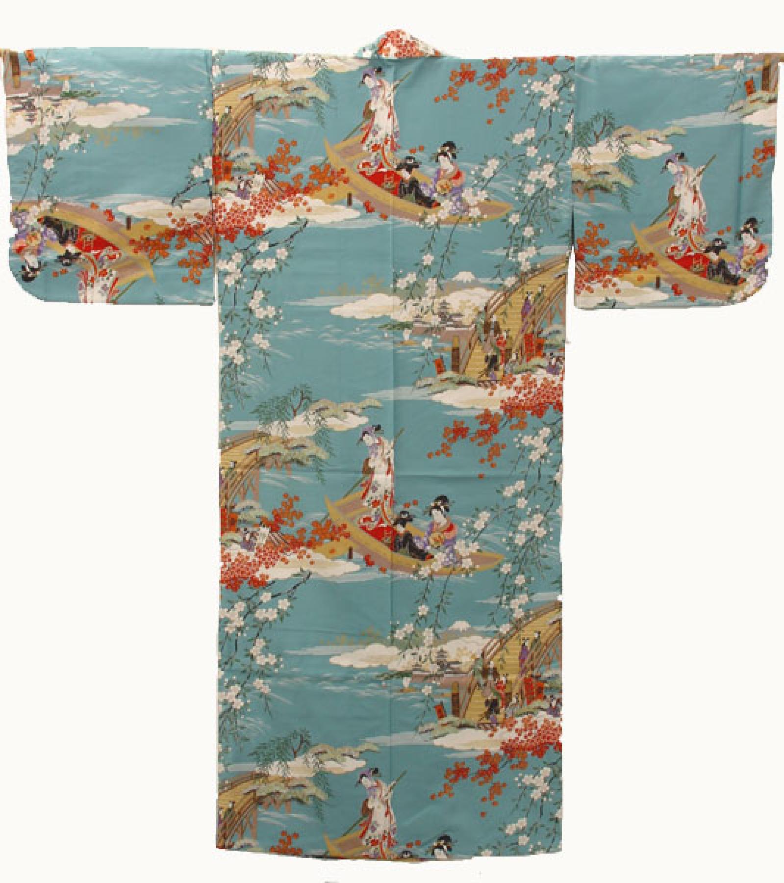Damen Kimono Ukiyoe türkis