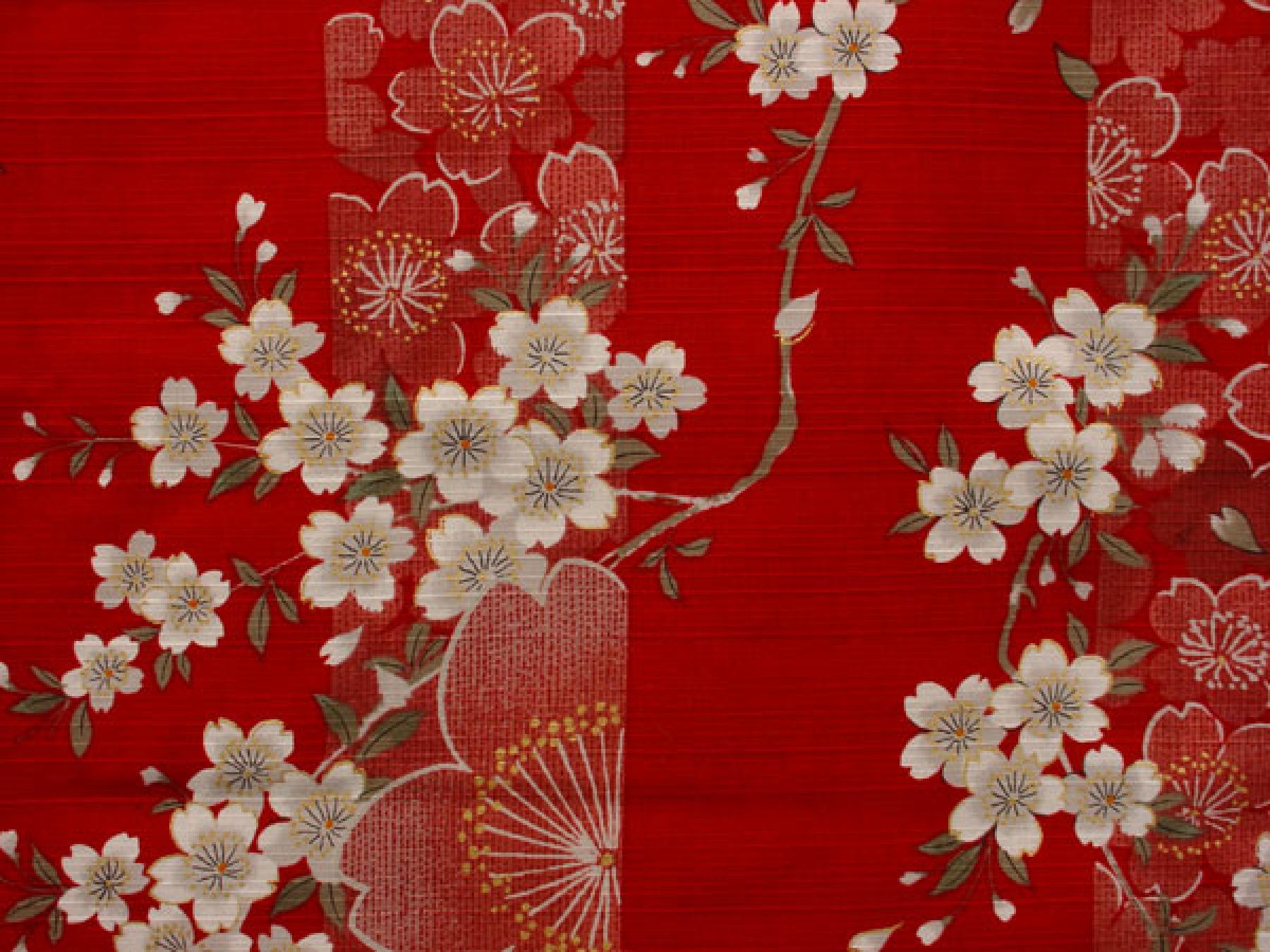 Damen Kimono Sakura Kirschblüte bordeaux, lang