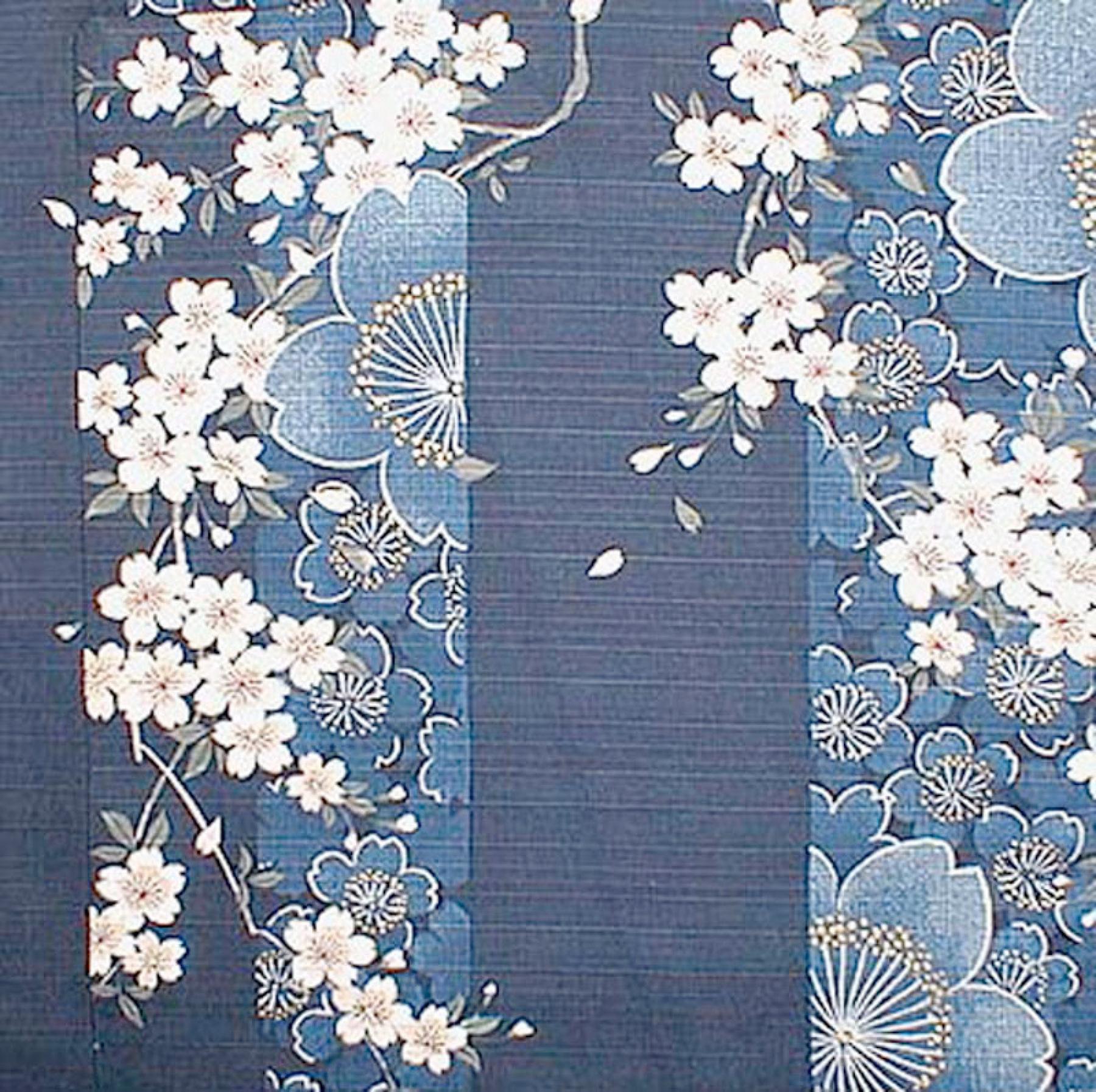 Damen Kimono Sakura Kirschblüte blau, lang