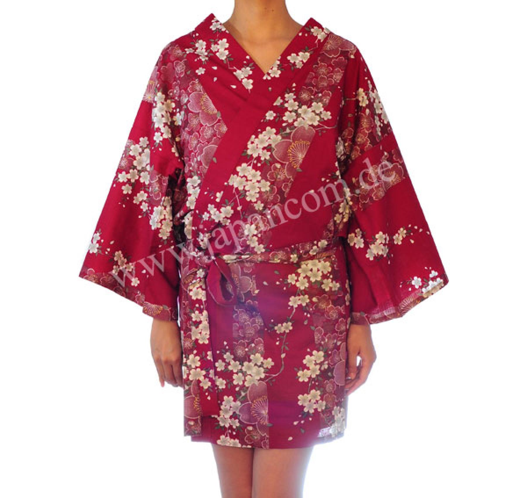 Kimono Sakura (Kirschblüten) rot, kurz, Happi