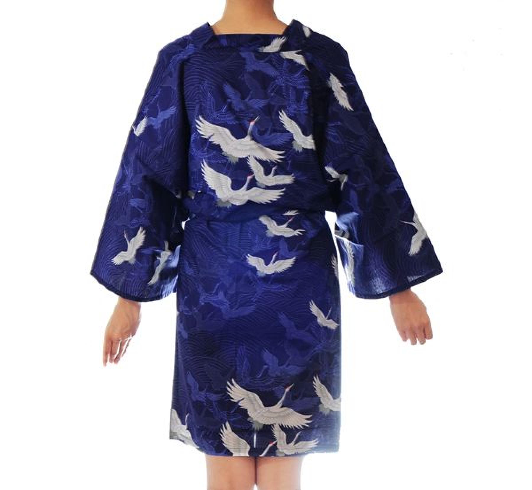 Happi Kimono Kranich Wellen royalblau, kurz