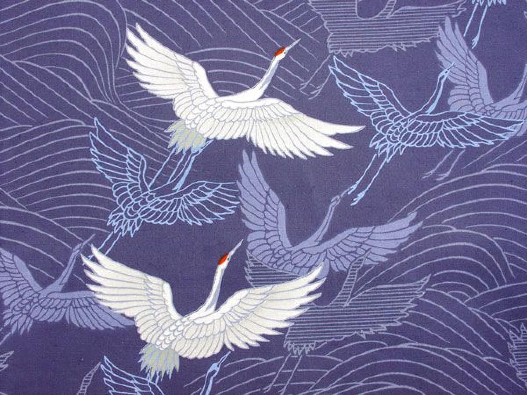 Happi Kimono Kranich Wellen royalblau, kurz