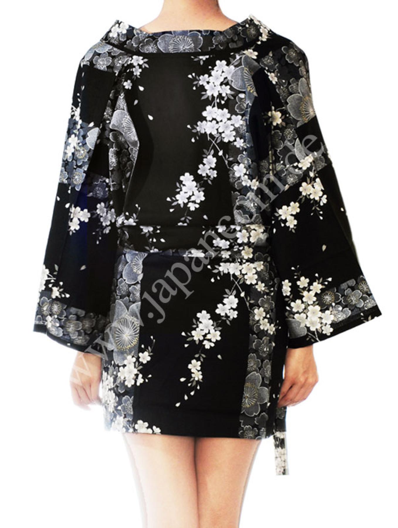 Kimono Sakura (Kirschblüte) schwarz, kurz