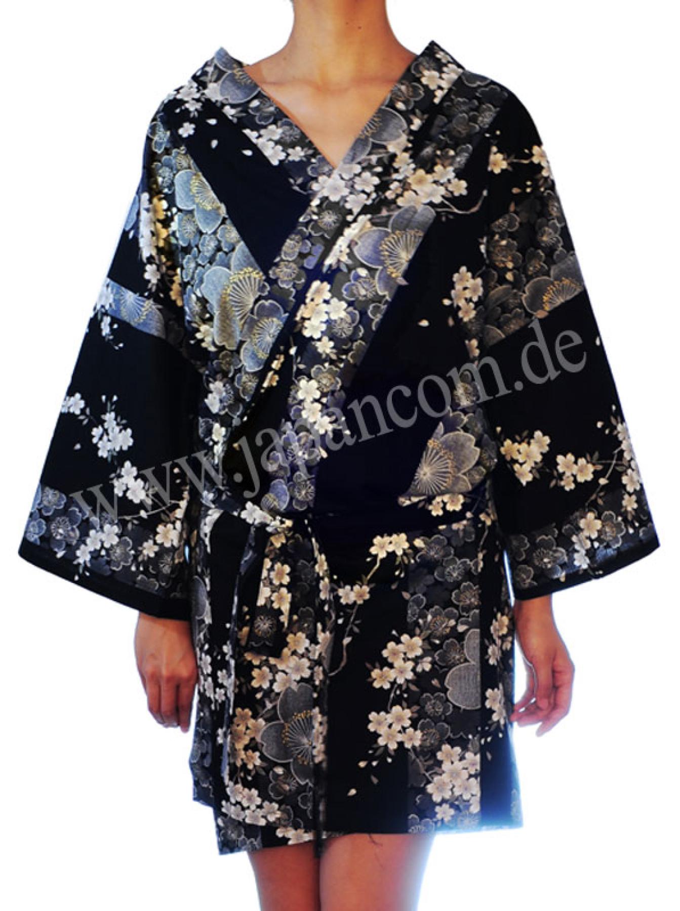 Kimono Sakura (Kirschblüte) schwarz, kurz