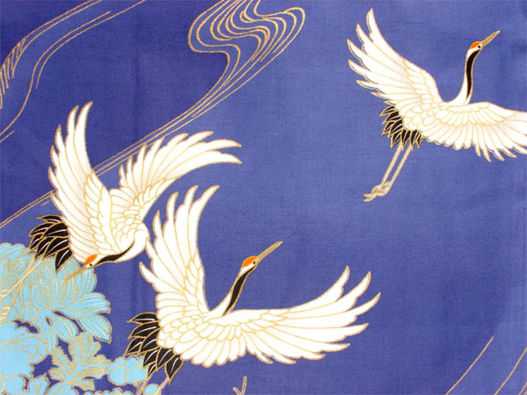 Happi Kimono Tsuru royalblau kurz