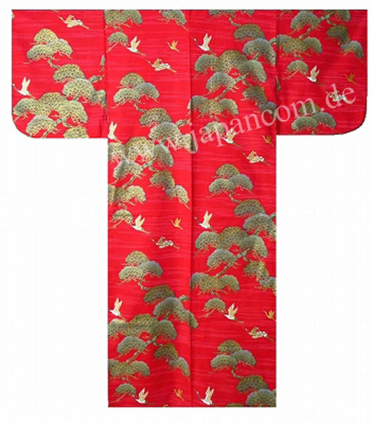 Damen Kimono Kraniche Kiefern rot
