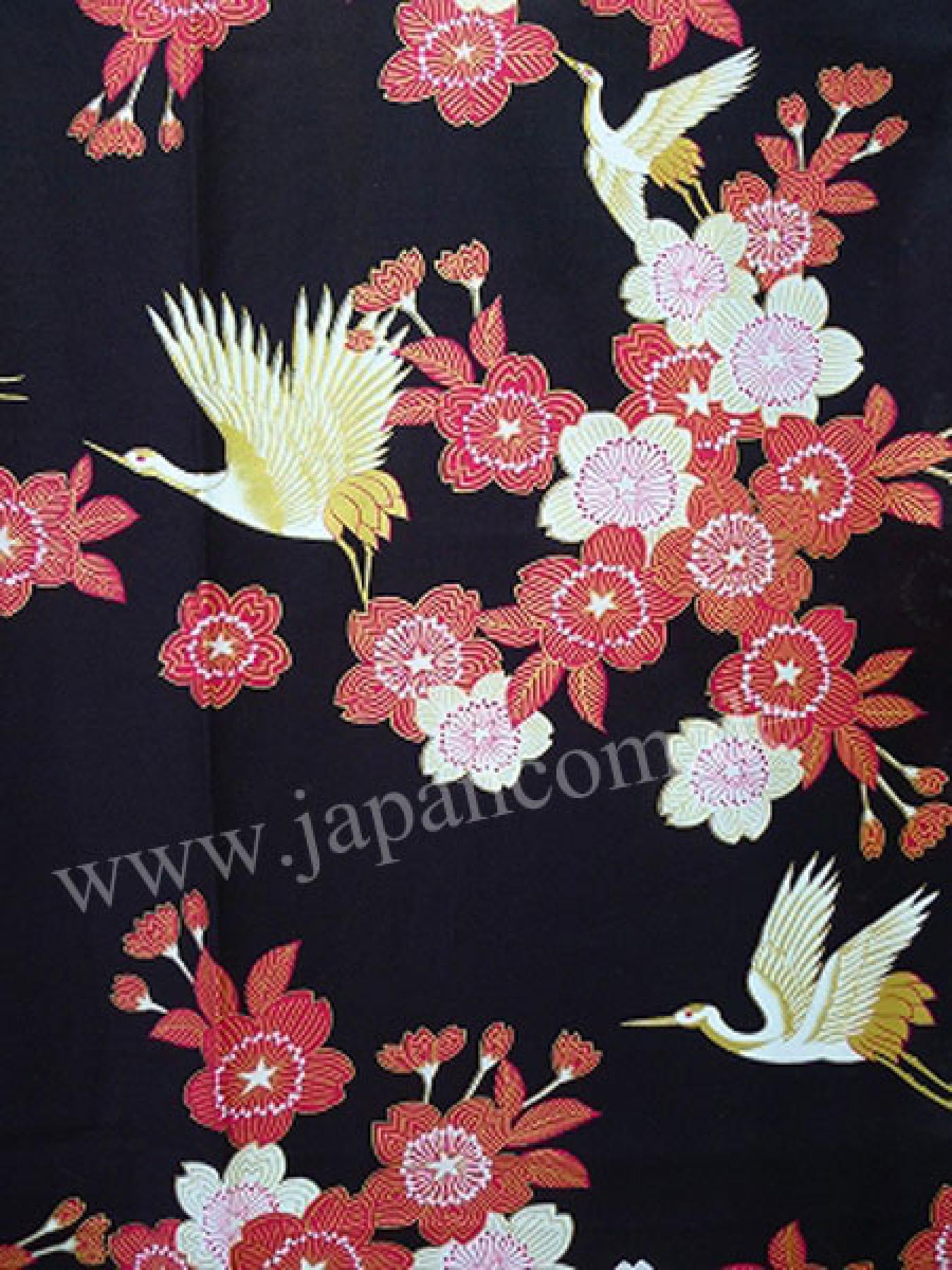 Kimono Kirschblüten & Kraniche schwarz Gr.S