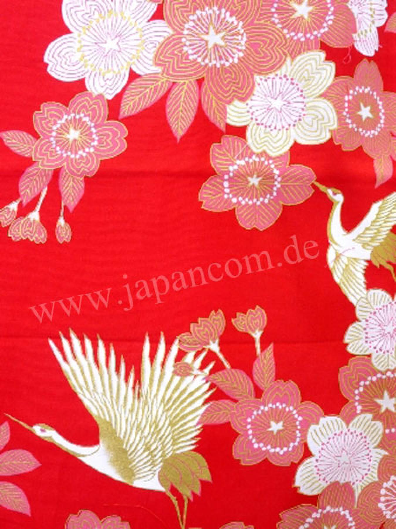 Kimono Kirschblüten & Kraniche rot Gr.S