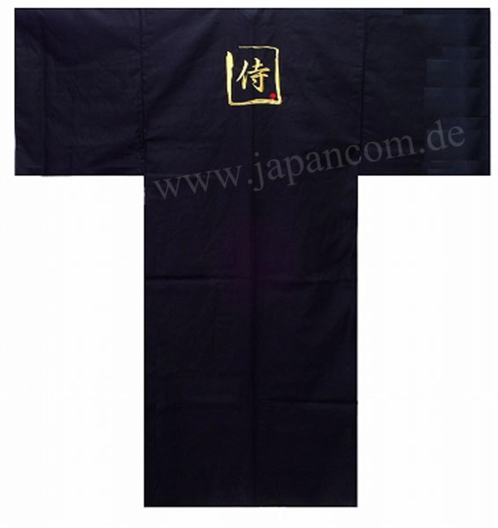 Kimono Stickerei Samurai, schwarz, Baumwolle, lang