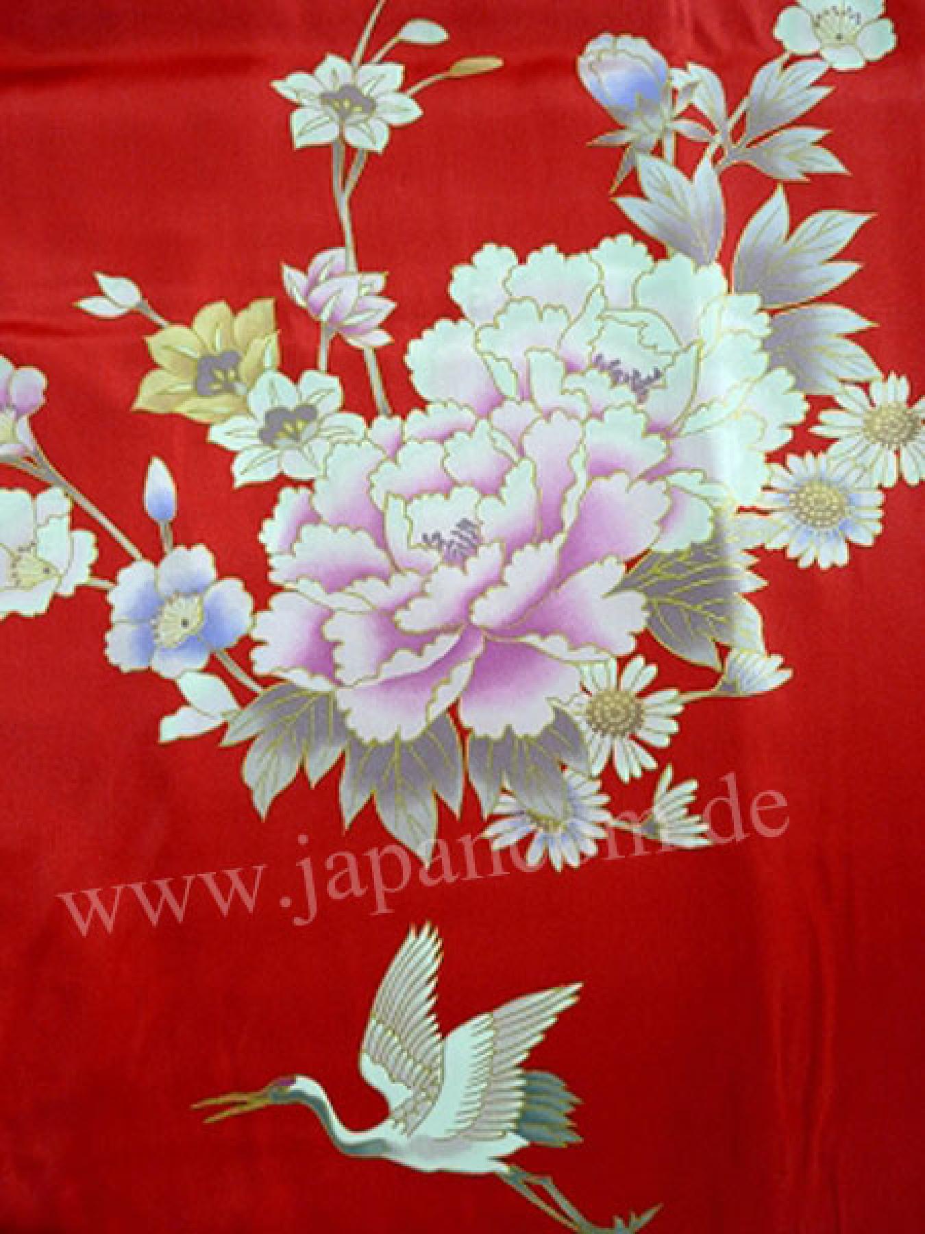 Seiden Kimono Royal Cranes rot