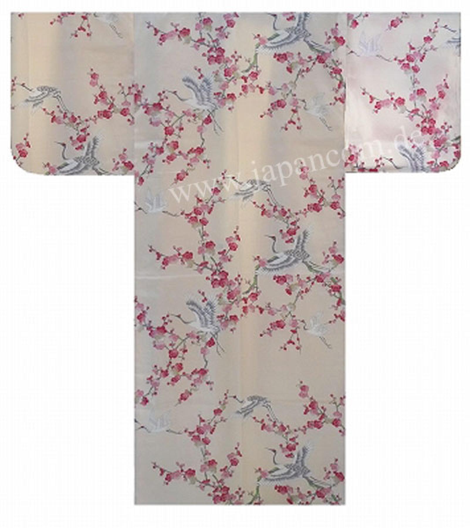 Schnittansicht Seidenkimono Kirschblüten und Kraniche