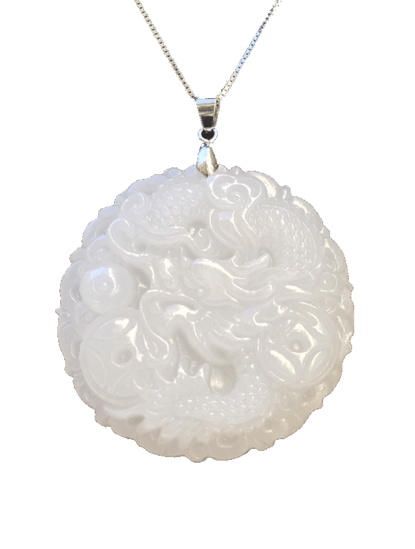 Silberkette mit Jade Anhänger Drache weiss