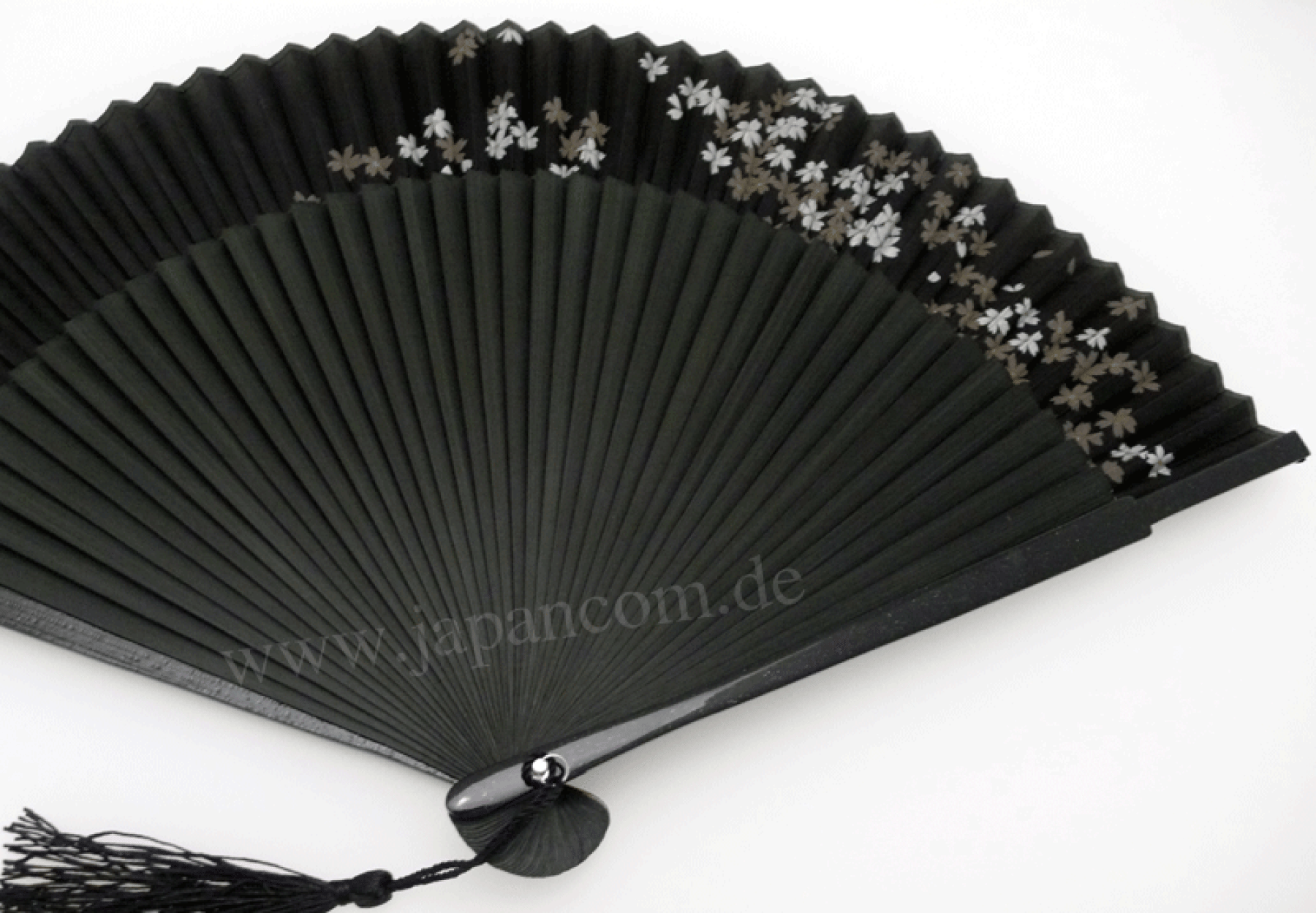 Fächer Kirschblüten schwarz-gold, Seide