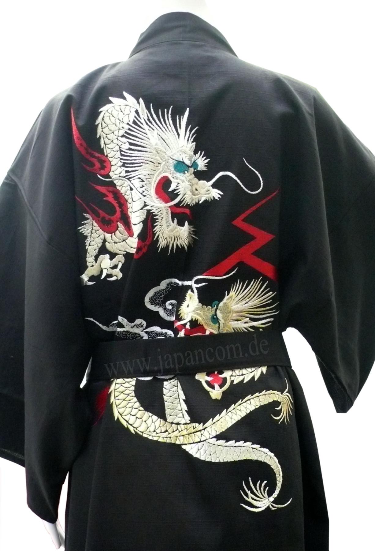 Herren Kimono Drachen Tsumugi schwarz