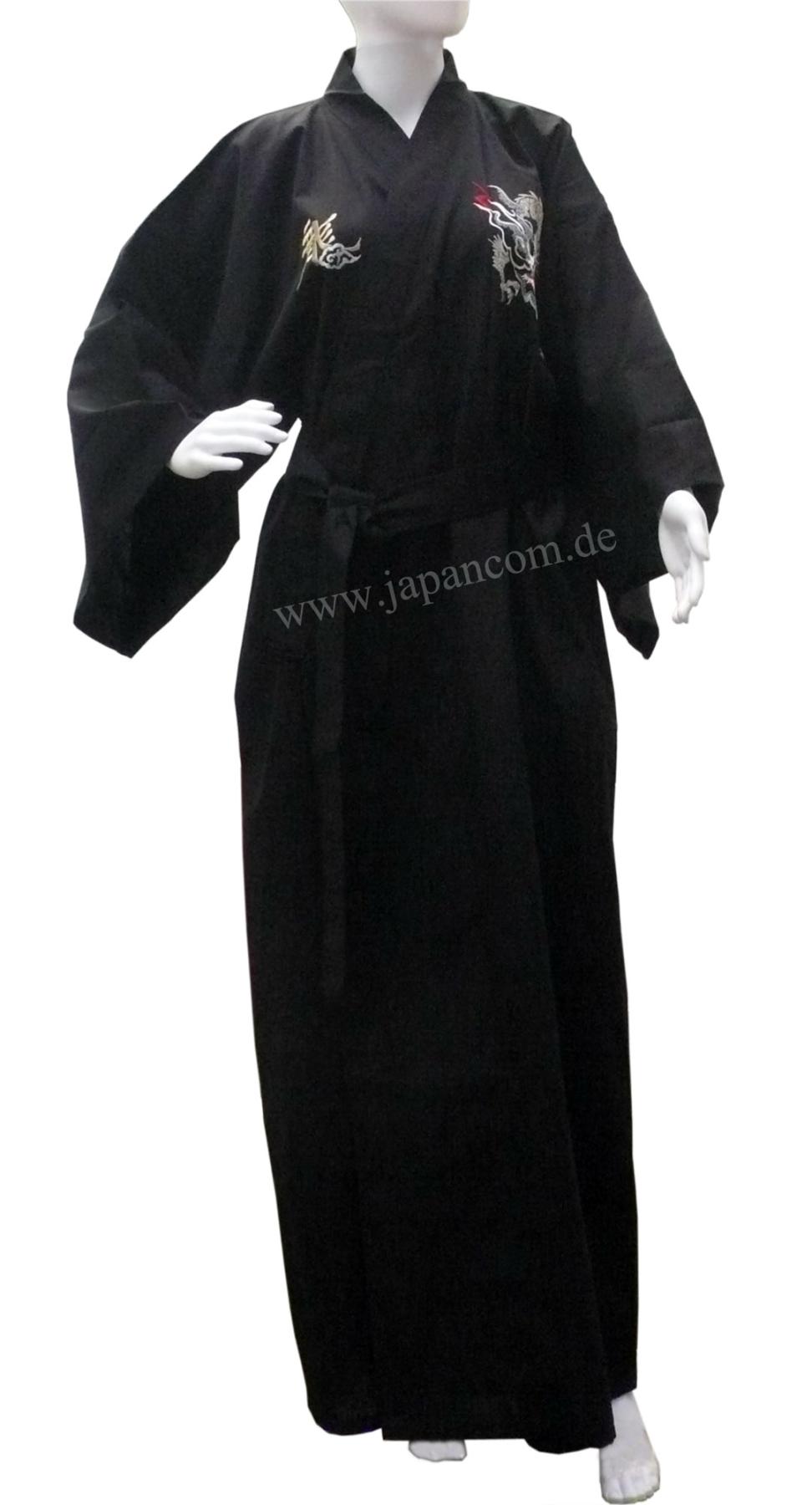 Herren Kimono Drachen Tsumugi schwarz