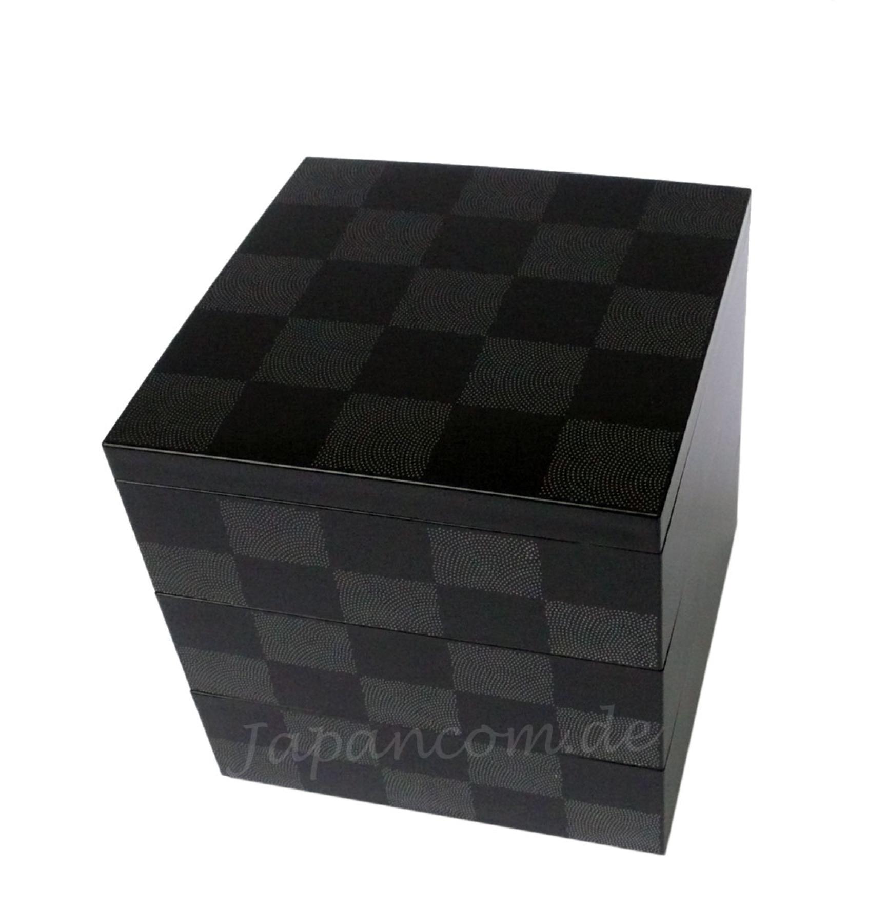 Etagendose Schachbrettmuster schwarz Lack