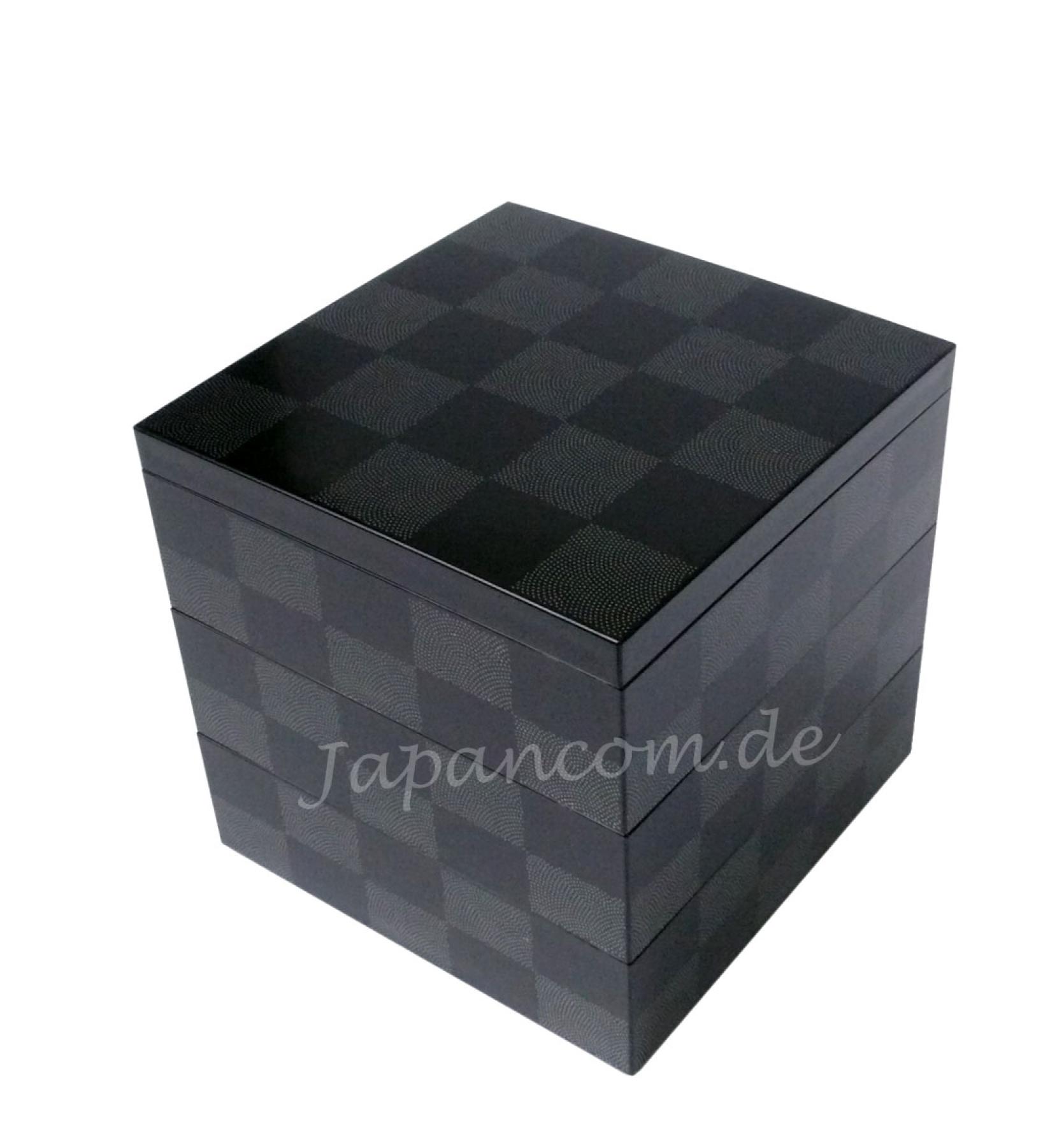 Etagendose Schachbrettmuster schwarz Lack