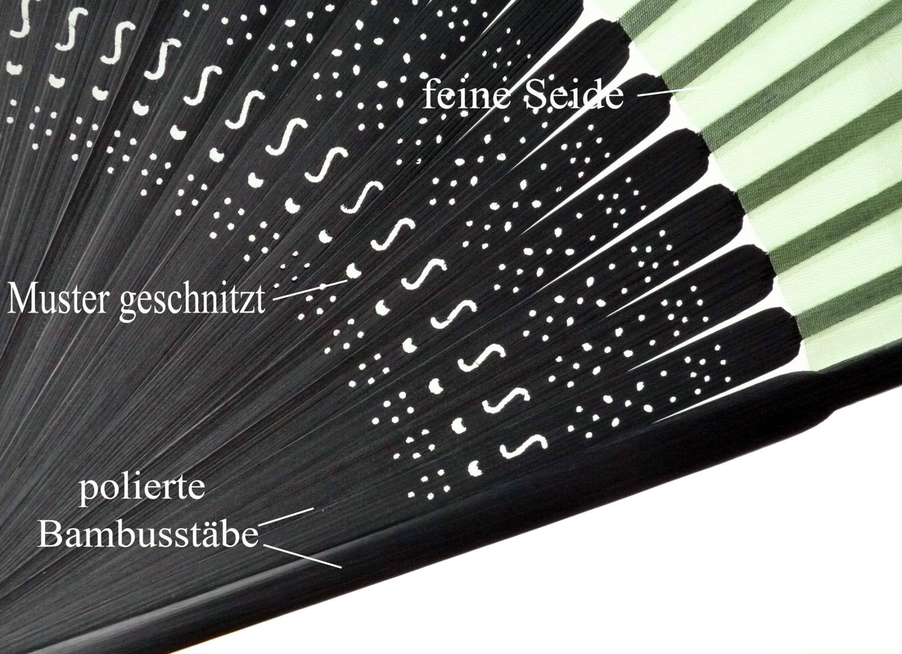 Fächer Sabi grün-schwarz Seide 21cm