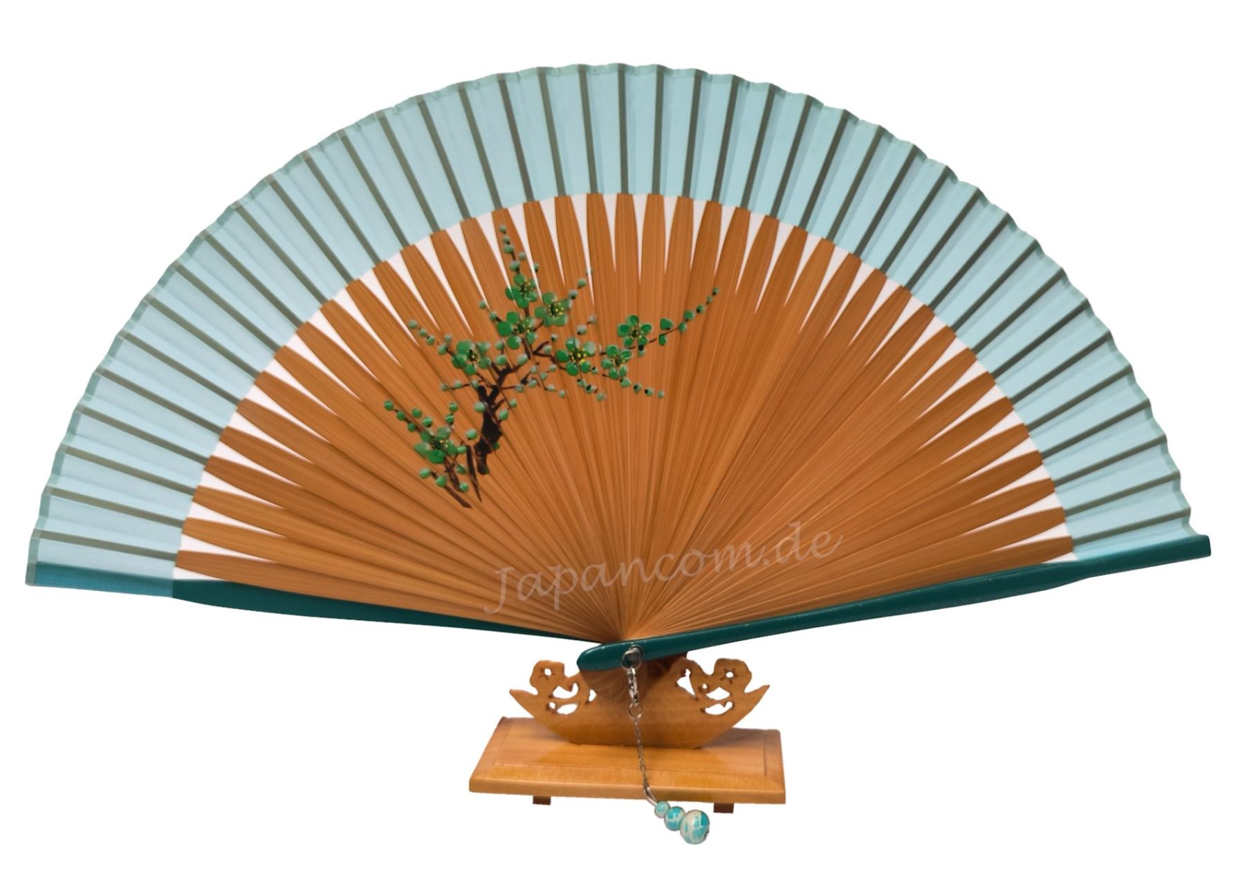 Bambusfächer Blumenzweig türkisgrün