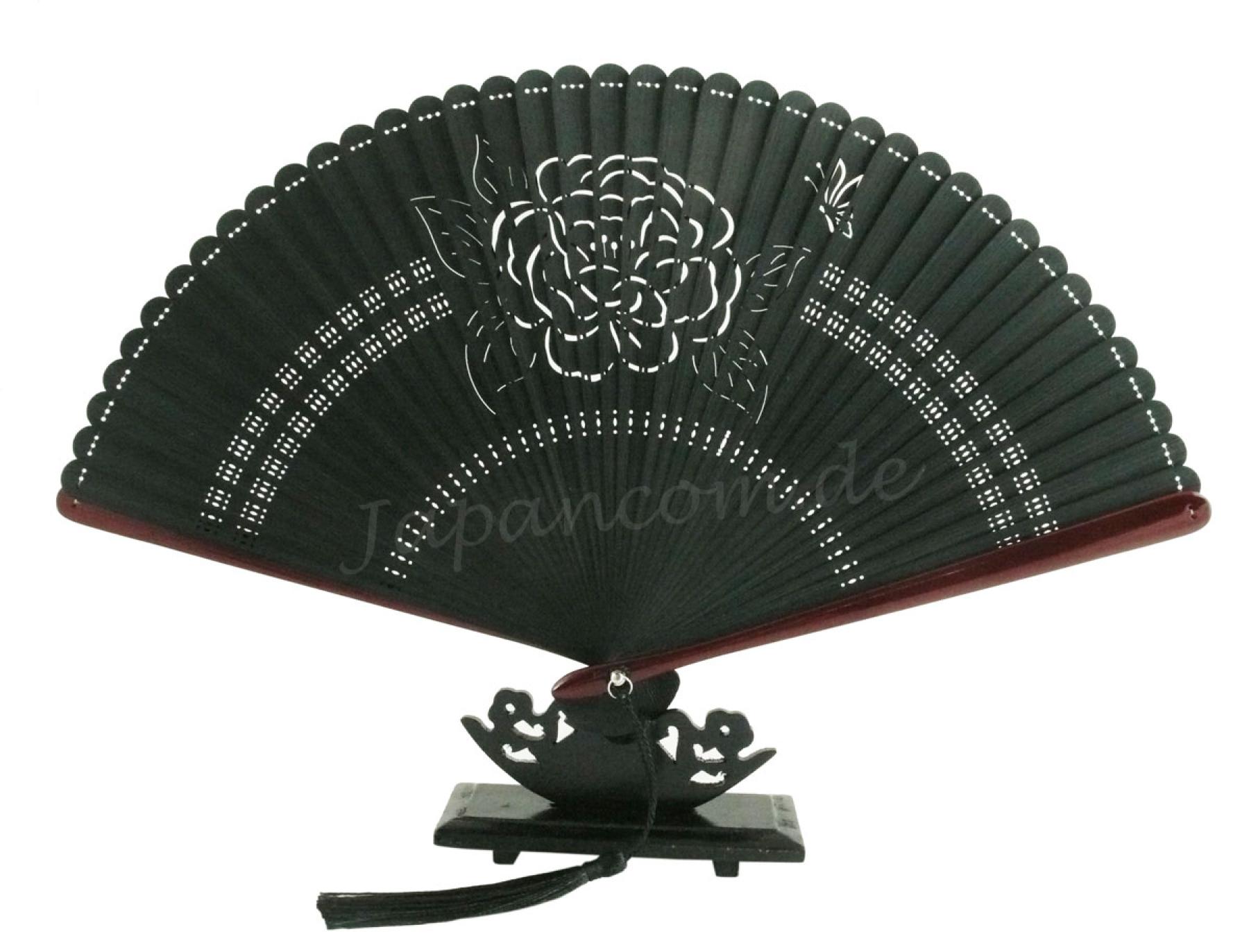 Fächer Bambus de Luxe Rose schwarz