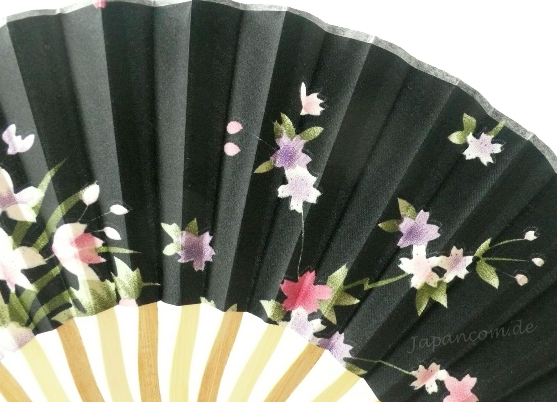 Gebogener Fächer Kirschblüten schwarz 21cm