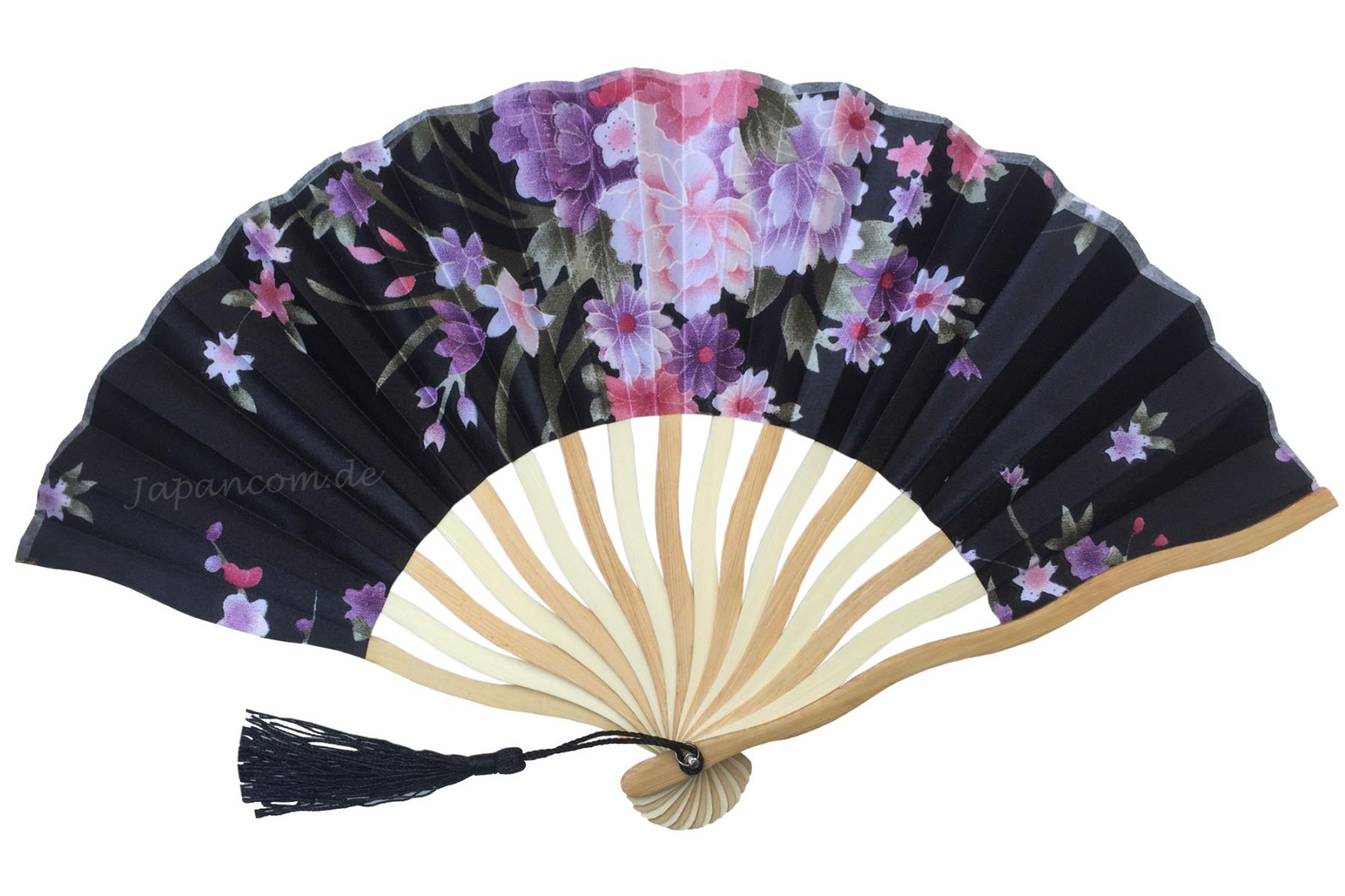 Gebogener Fächer Kirschblüten schwarz 21cm