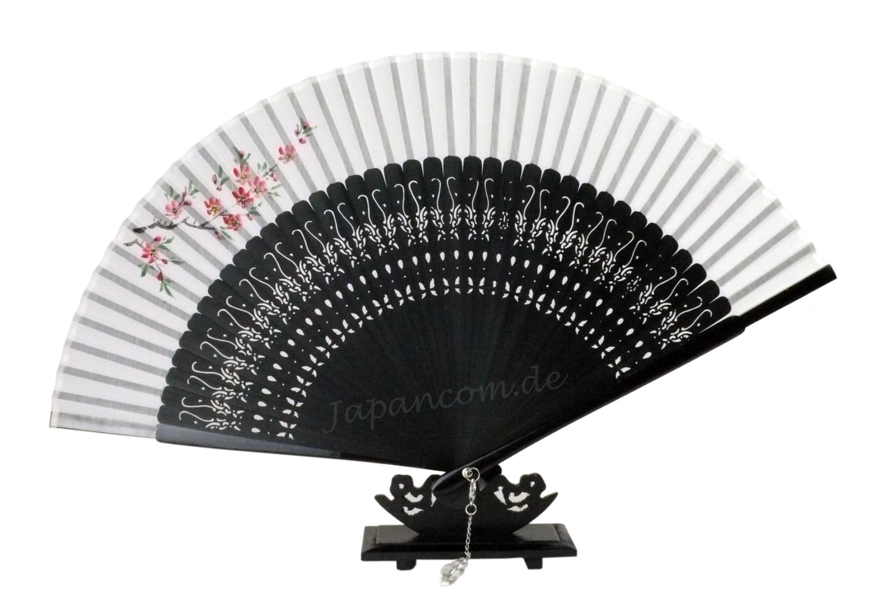 Handgemalter Fächer Kirschzweig weiss-schwarz